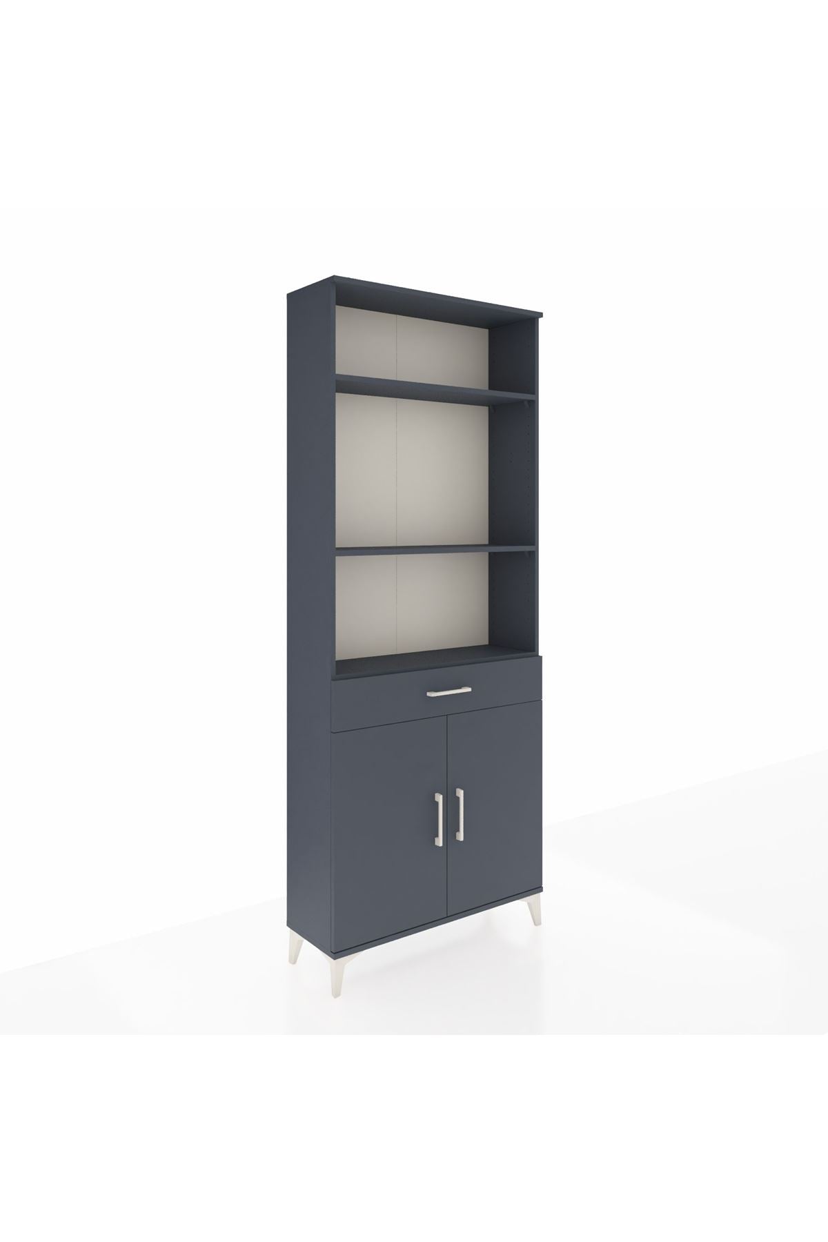 Arges Dolap 4 Raflı Tek Çekmeceli 2 Kapaklı 88x30x221 Antrasit-Antrasit