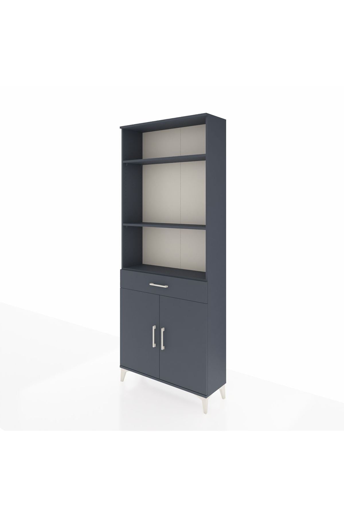 Arges Dolap 4 Raflı Tek Çekmeceli 2 Kapaklı 88x30x221 Antrasit-Antrasit