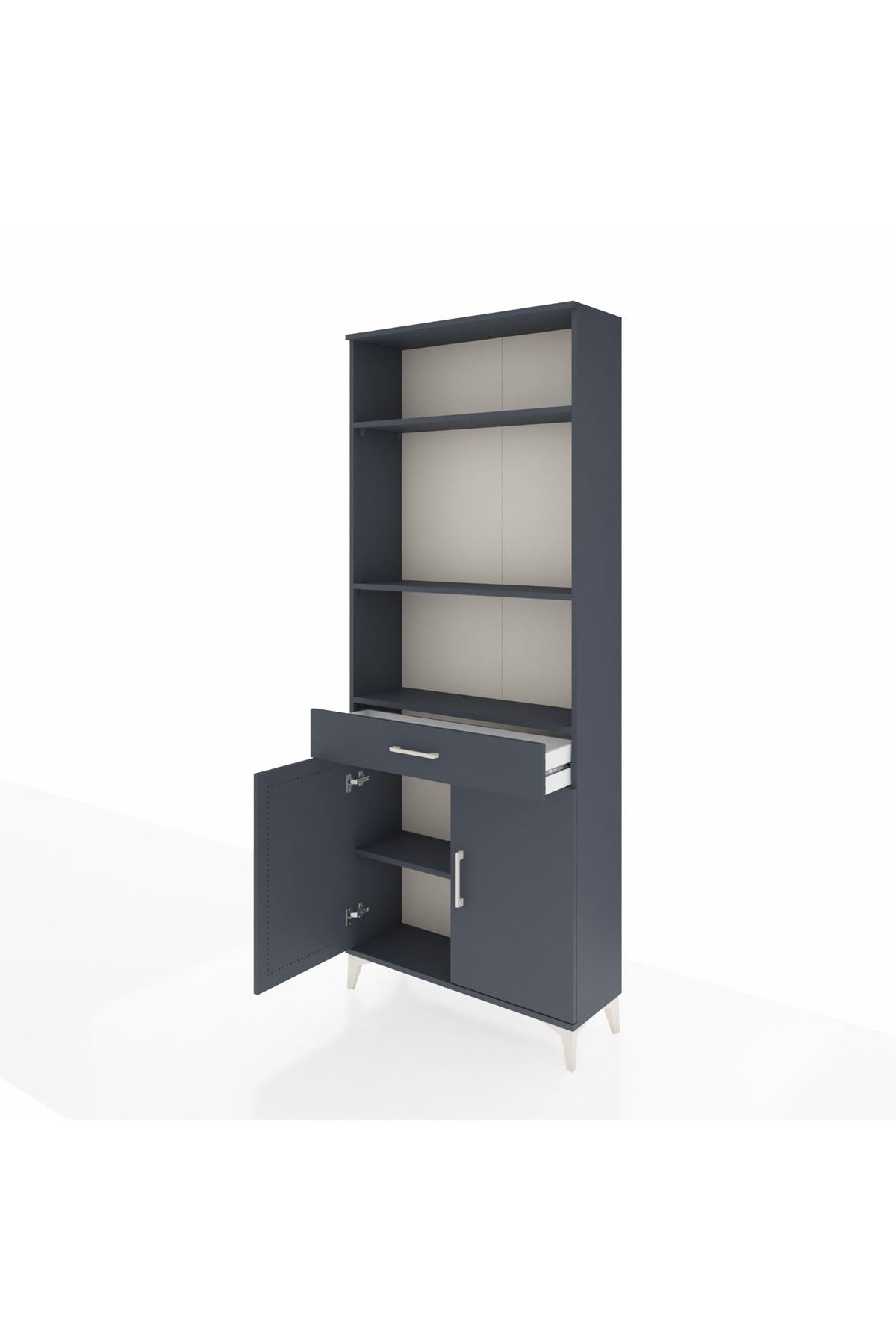 Arges Dolap 4 Raflı Tek Çekmeceli 2 Kapaklı 88x30x221 Antrasit-Antrasit