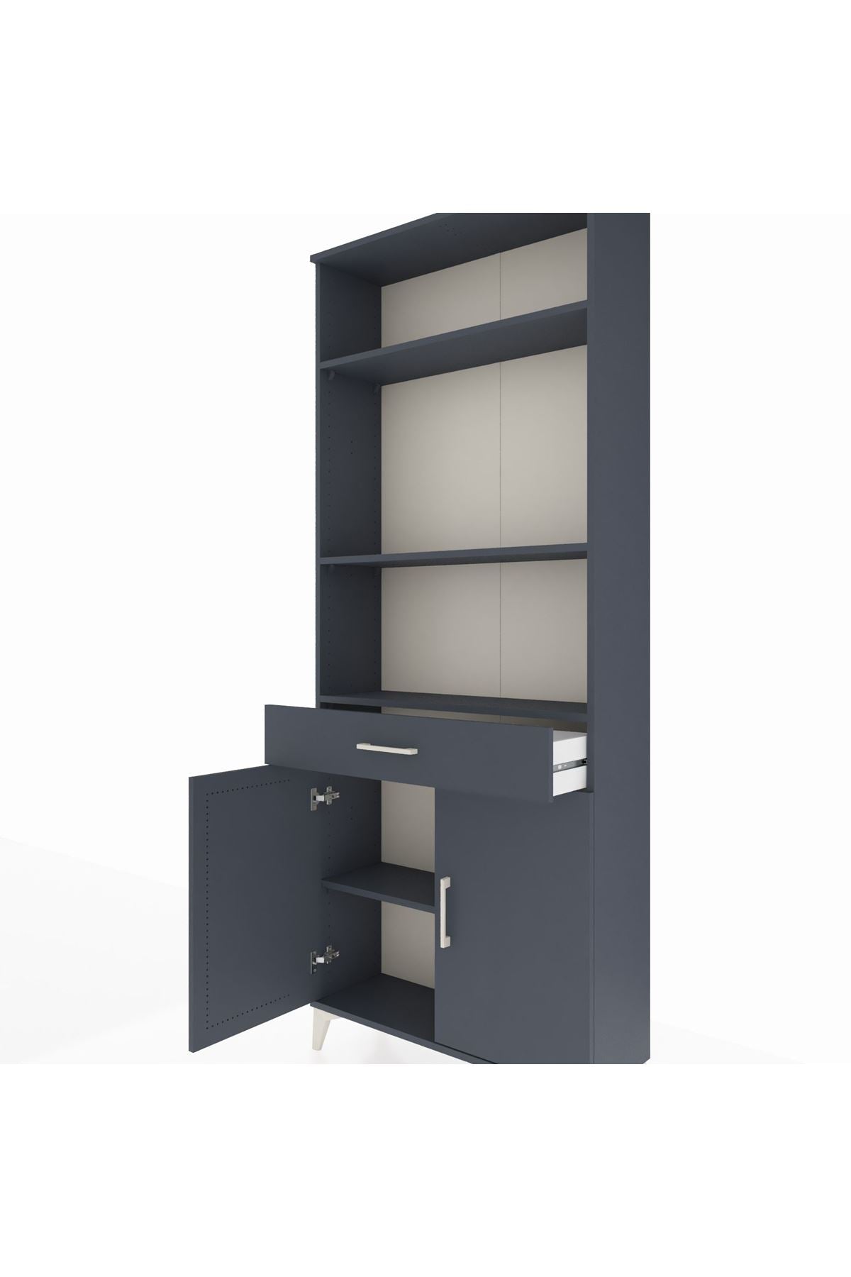 Arges Dolap 4 Raflı Tek Çekmeceli 2 Kapaklı 88x30x221 Antrasit-Antrasit