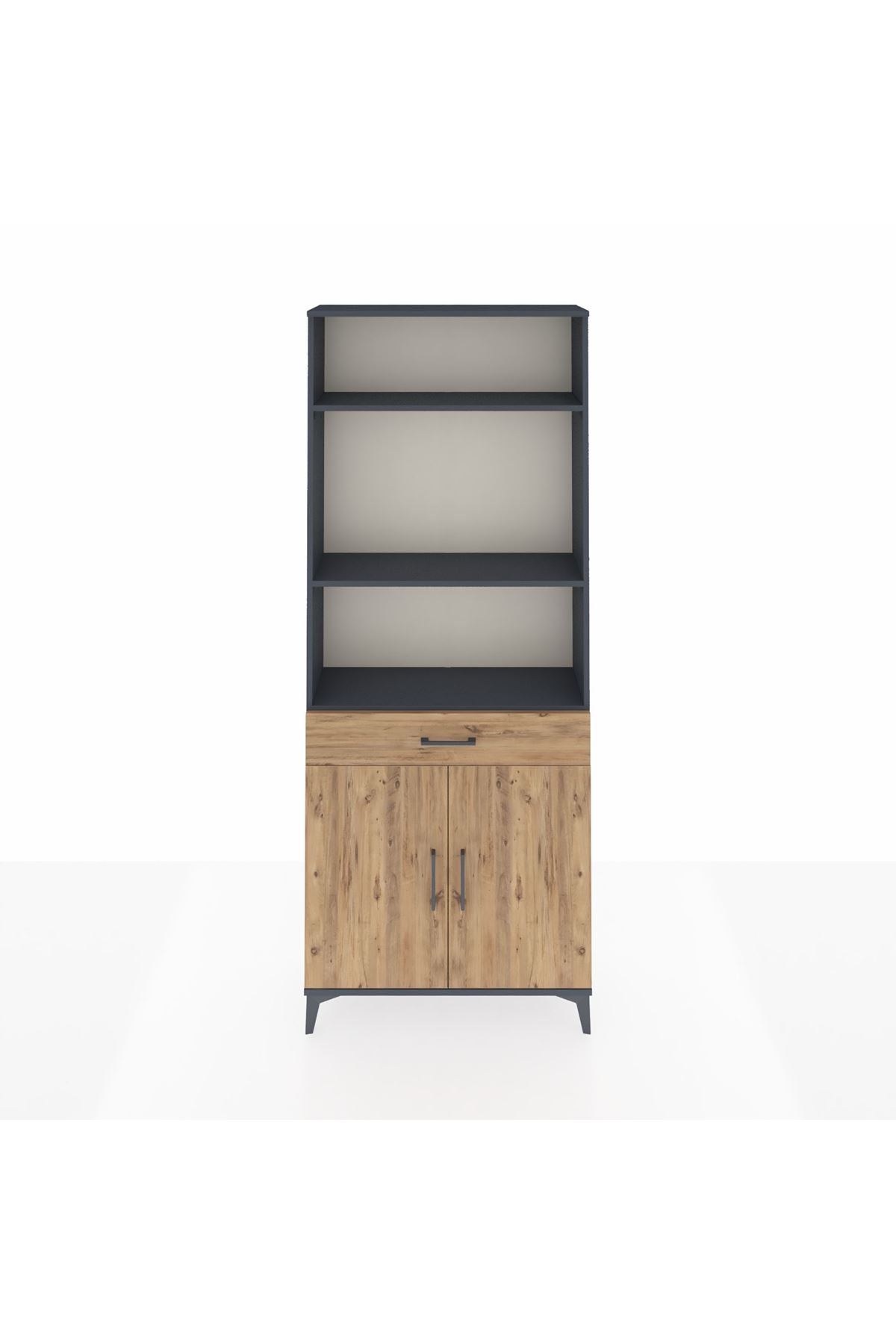 Arges Dolap 4 Raflı Tek Çekmeceli 2 Kapaklı 88x30x221 Antrasit-Çam