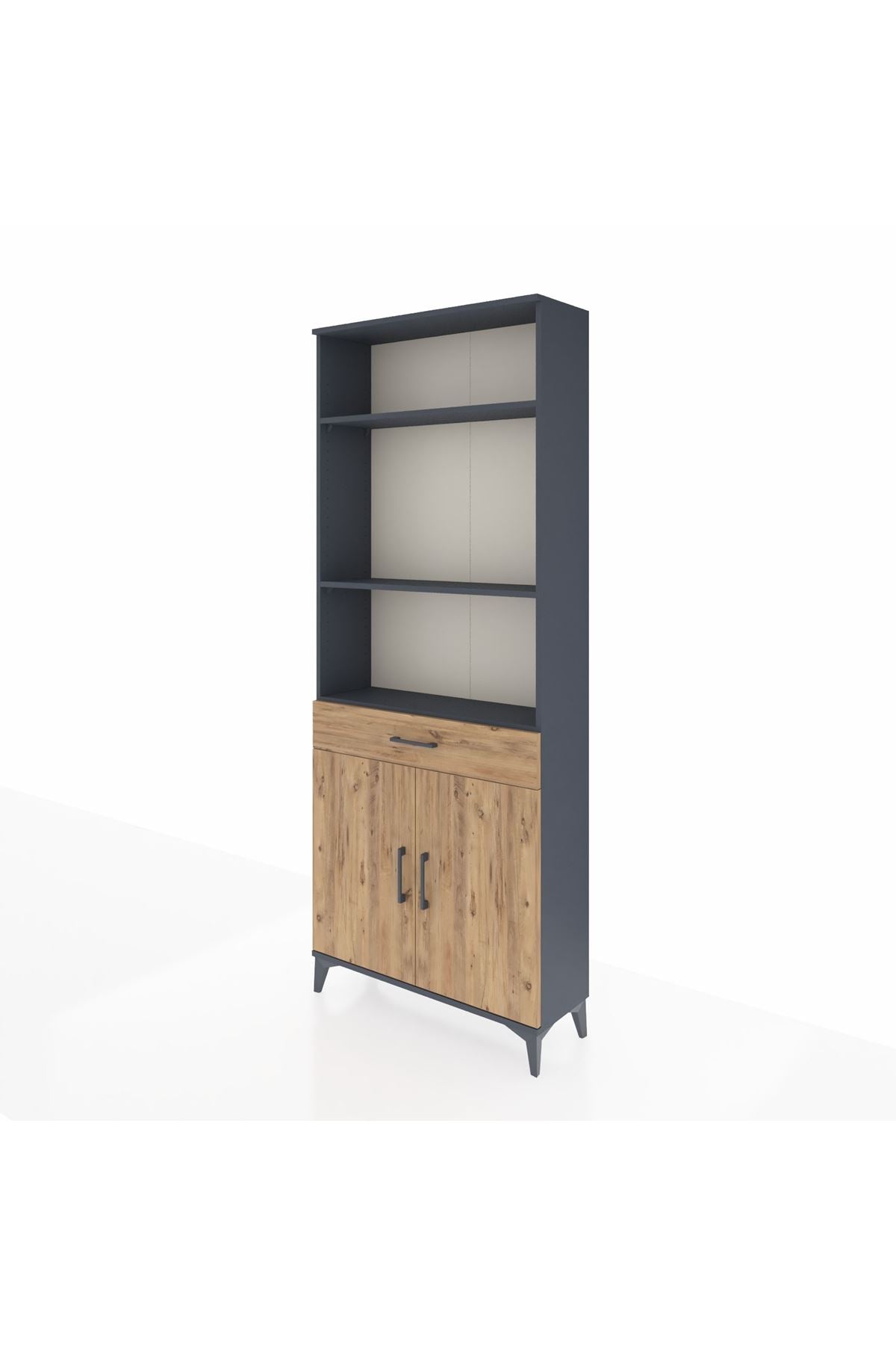 Arges Dolap 4 Raflı Tek Çekmeceli 2 Kapaklı 88x30x221 Antrasit-Çam