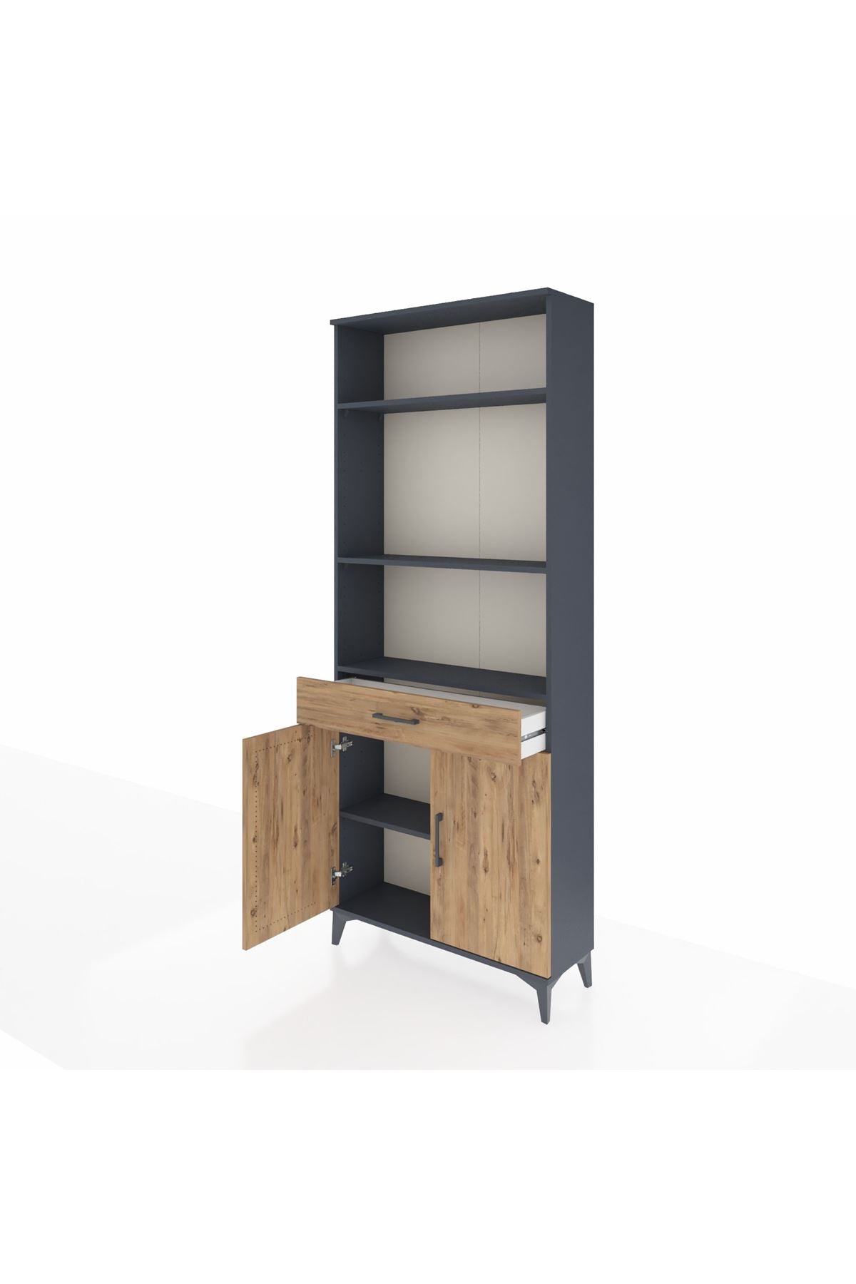 Arges Dolap 4 Raflı Tek Çekmeceli 2 Kapaklı 88x30x221 Antrasit-Çam