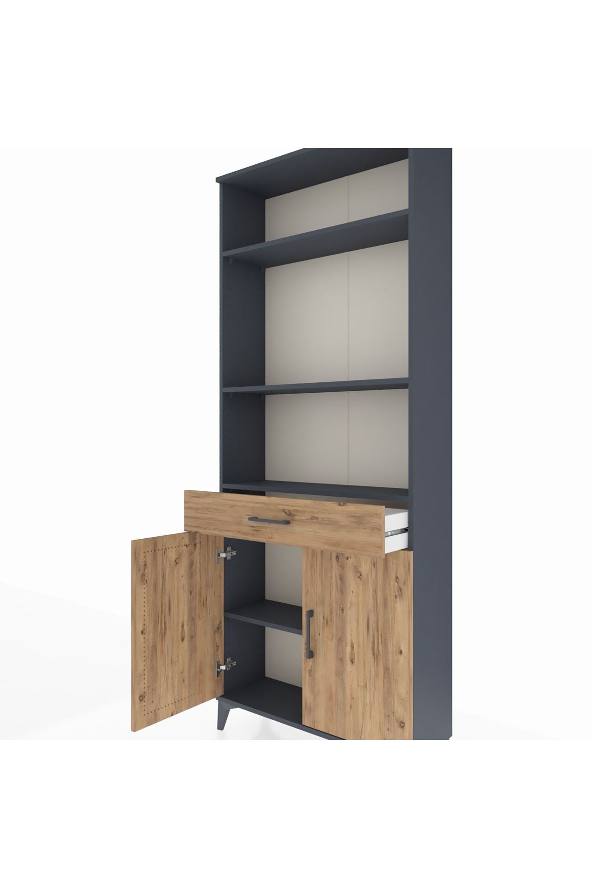 Arges Dolap 4 Raflı Tek Çekmeceli 2 Kapaklı 88x30x221 Antrasit-Çam