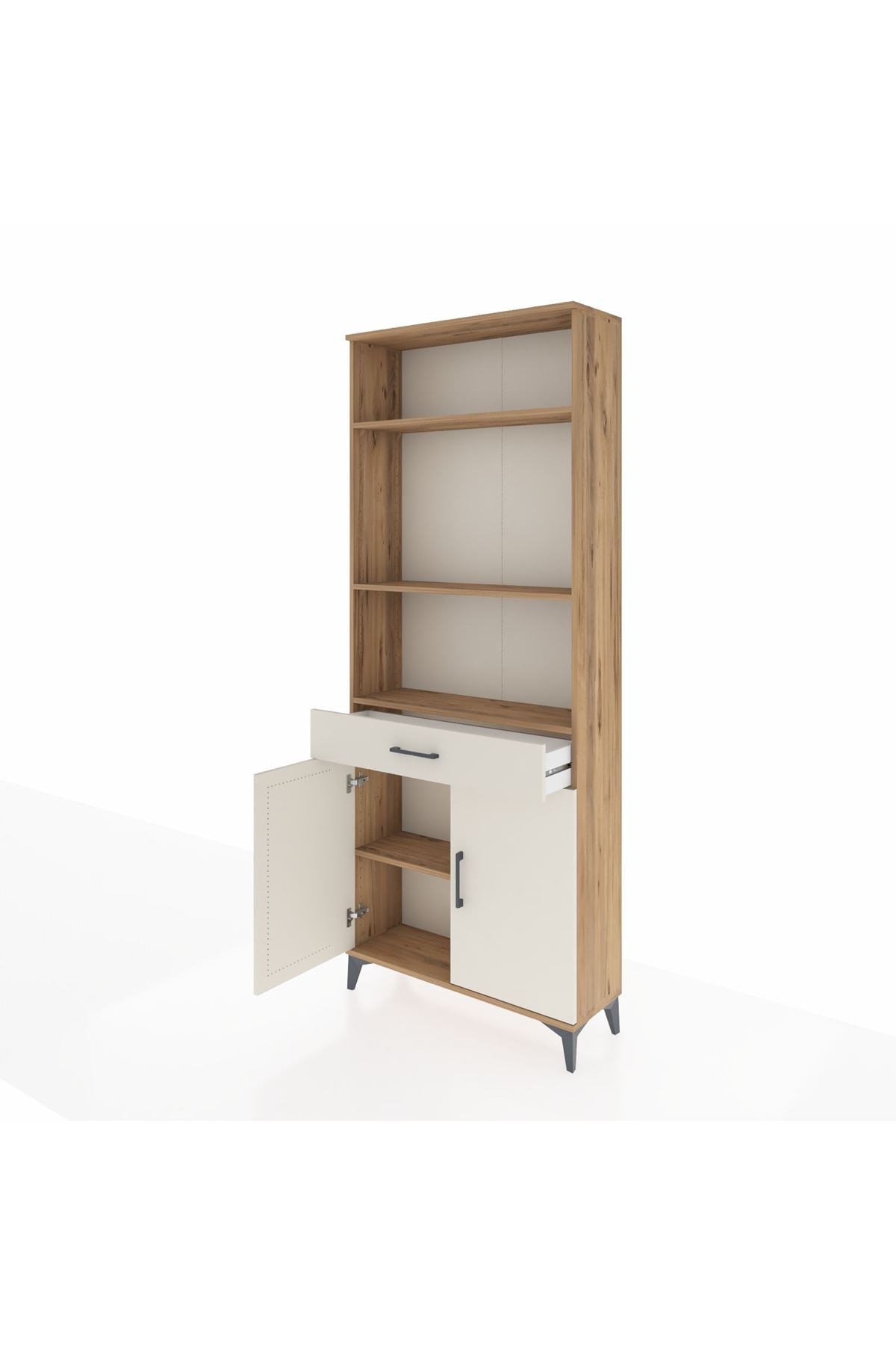 Arges Dolap 4 Raflı Tek Çekmeceli 2 Kapaklı 88x30x221 Çam-Aytaşı