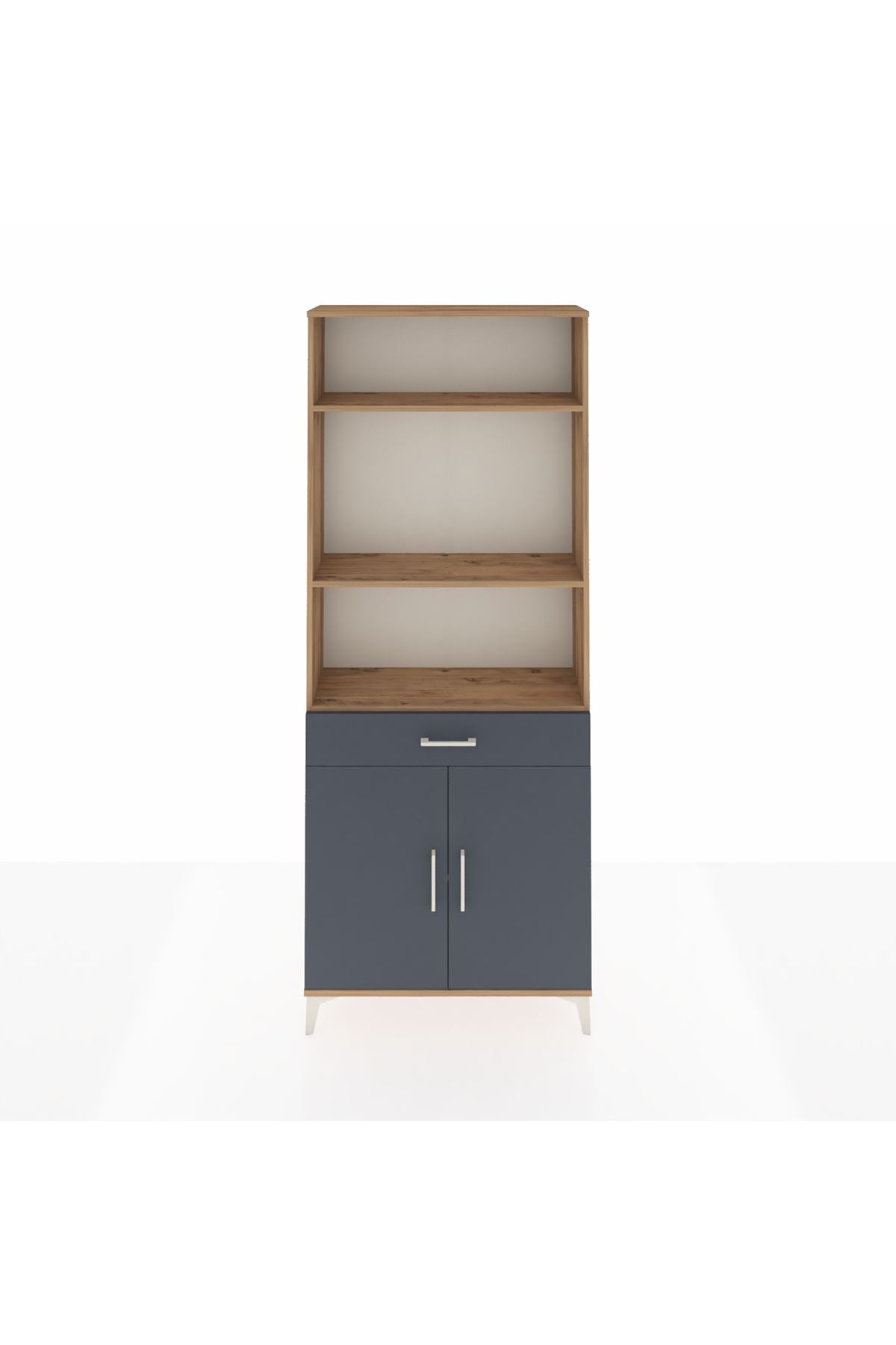 Arges Dolap 4 Raflı Tek Çekmeceli 2 Kapaklı 88x30x221 Çam-Antrasit