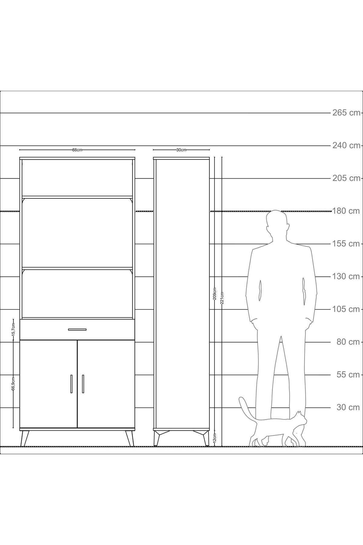 Arges Dolap 4 Raflı Tek Çekmeceli 2 Kapaklı 88x30x221 Çam-Antrasit