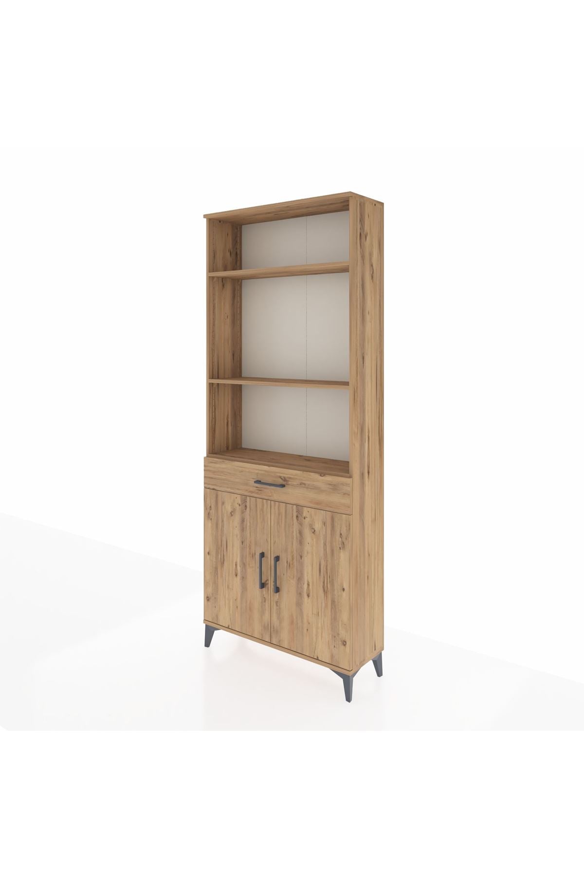 Arges Dolap 4 Raflı Tek Çekmeceli 2 Kapaklı 88x30x221 Çam-Çam