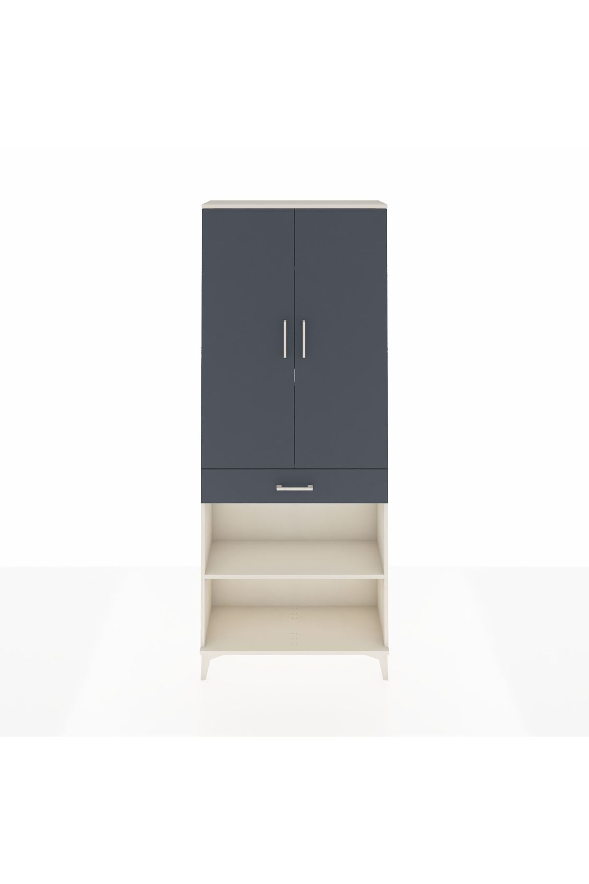 Arges Dolap 4 Raflı Tek Çekmeceli 2 Kapaklı 88x30x221 Aytaşı-Antrasit