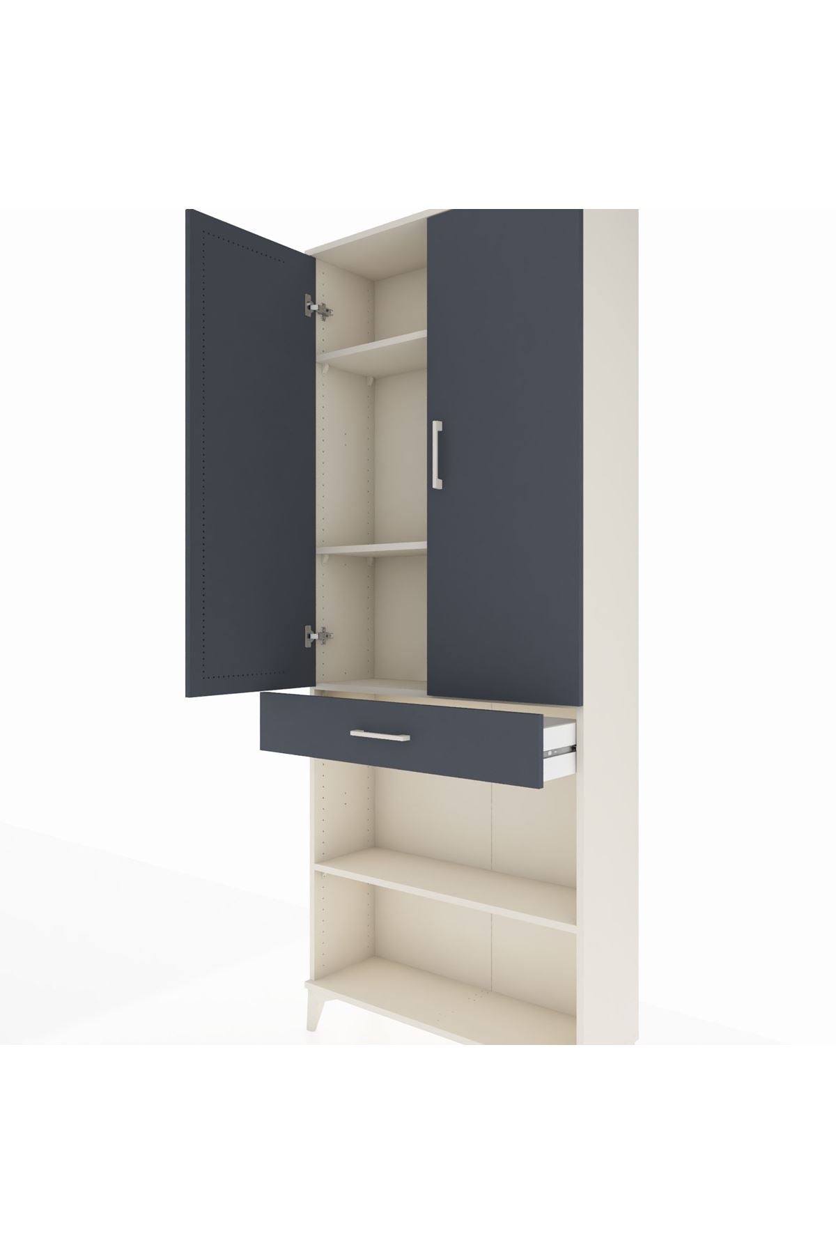 Arges Dolap 4 Raflı Tek Çekmeceli 2 Kapaklı 88x30x221 Aytaşı-Antrasit