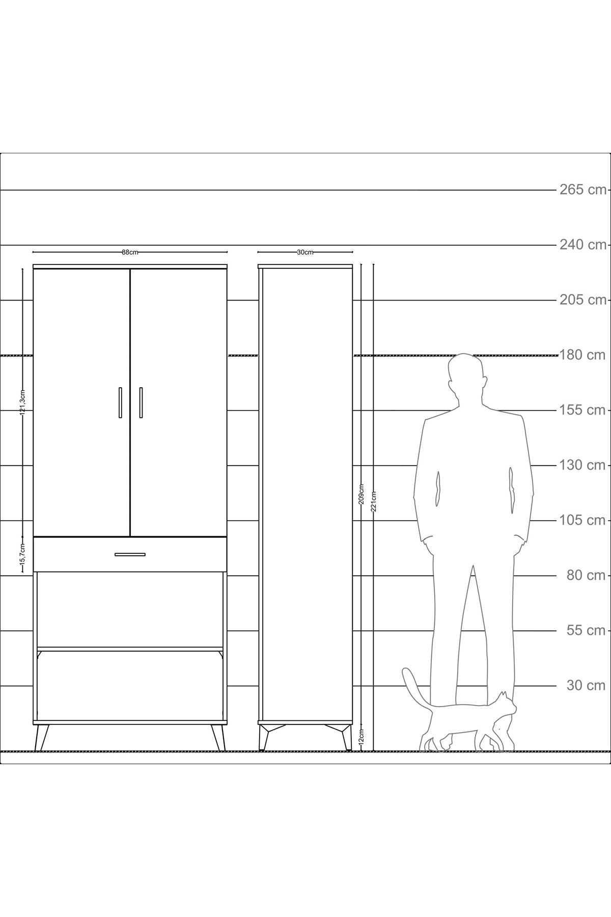 Arges Dolap 4 Raflı Tek Çekmeceli 2 Kapaklı 88x30x221 Aytaşı-Antrasit