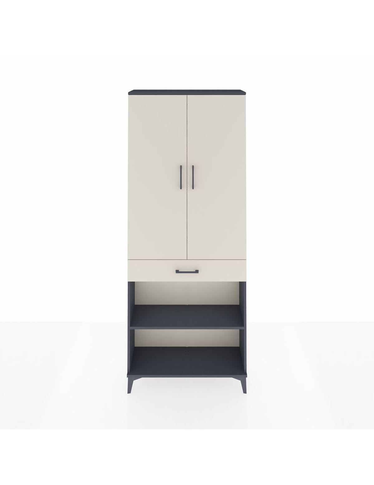 Arges Dolap 4 Raflı Tek Çekmeceli 2 Kapaklı 88x30x221 Antrasit-Aytaşı