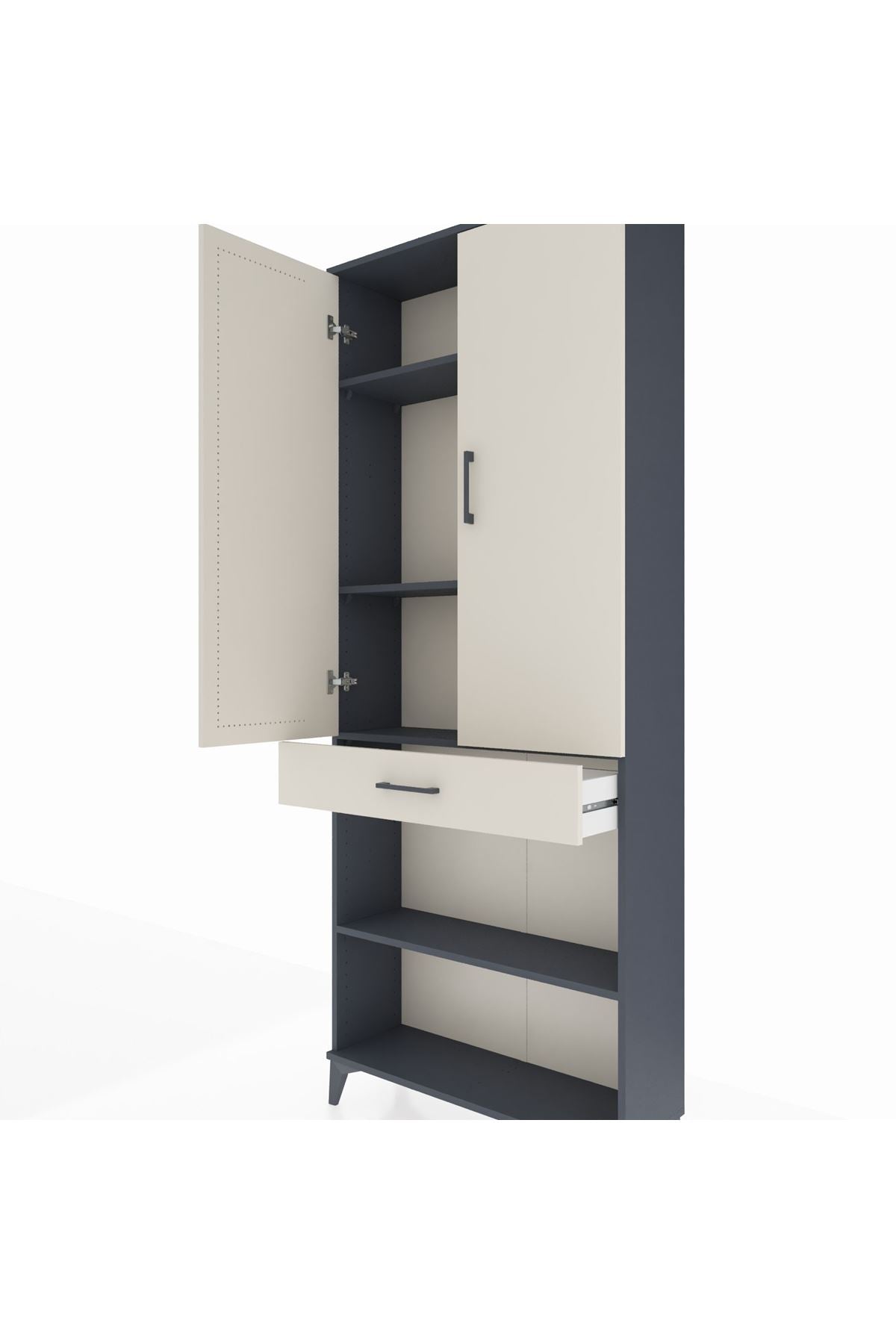 Arges Dolap 4 Raflı Tek Çekmeceli 2 Kapaklı 88x30x221 Antrasit-Aytaşı