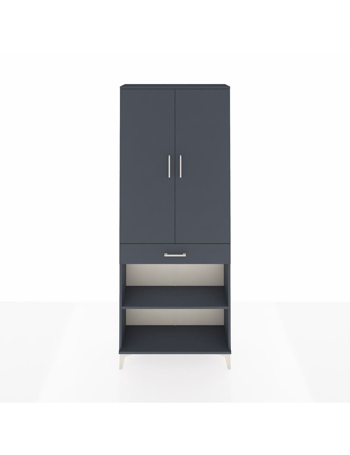 Arges Dolap 4 Raflı Tek Çekmeceli 2 Kapaklı 88x30x221 Antrasit-Antrasit