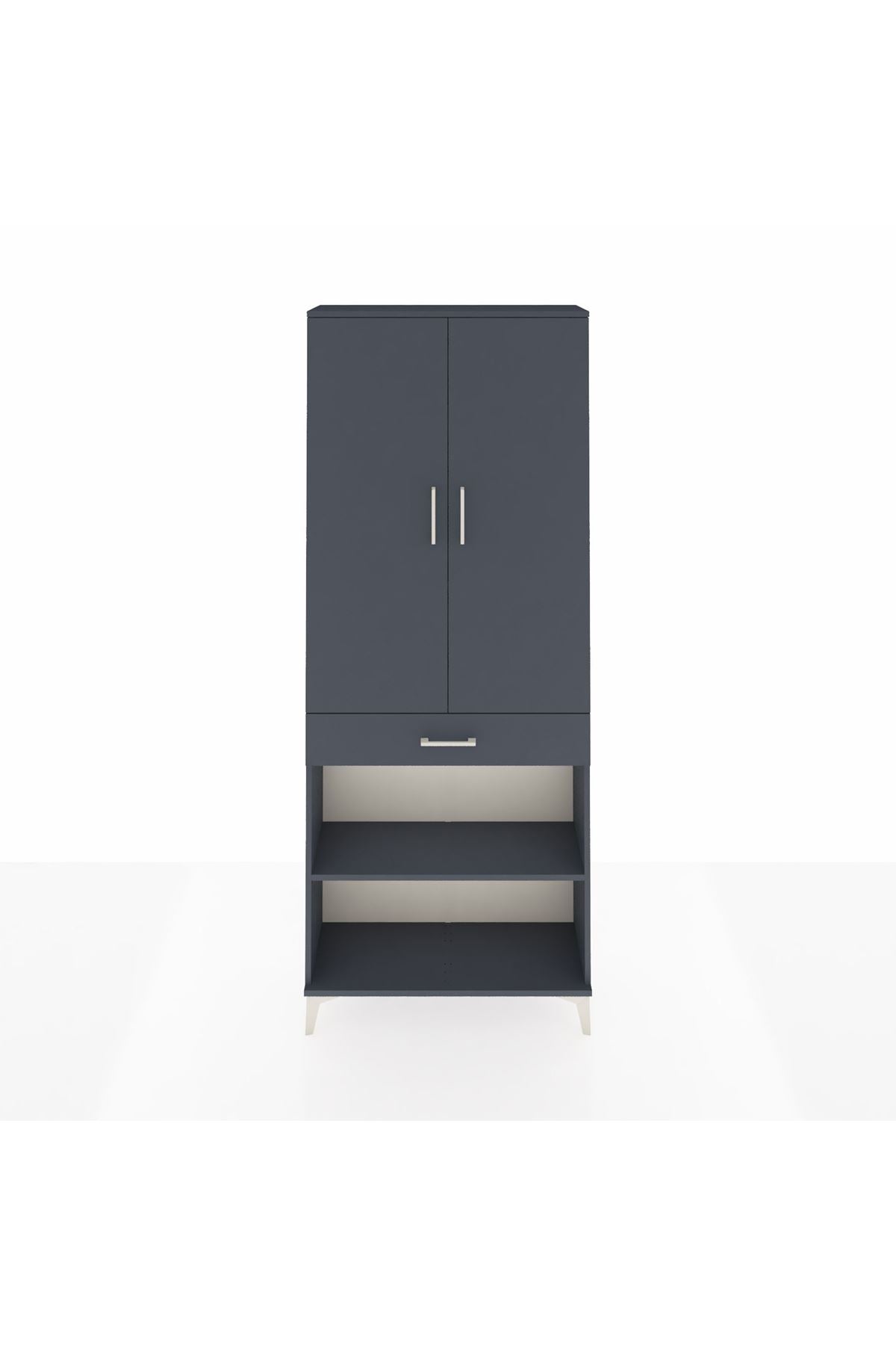 Arges Dolap 4 Raflı Tek Çekmeceli 2 Kapaklı 88x30x221 Antrasit-Antrasit