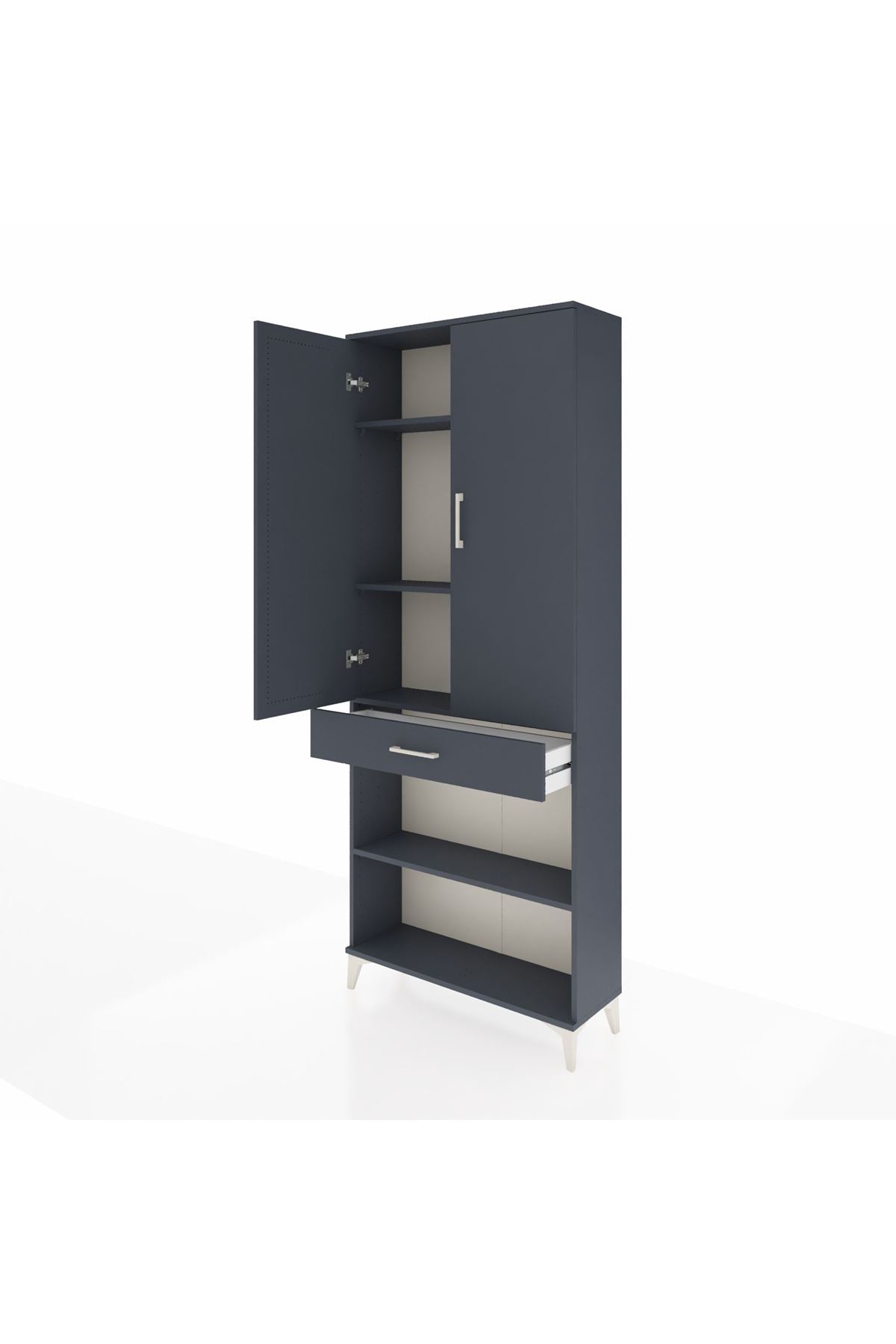 Arges Dolap 4 Raflı Tek Çekmeceli 2 Kapaklı 88x30x221 Antrasit-Antrasit