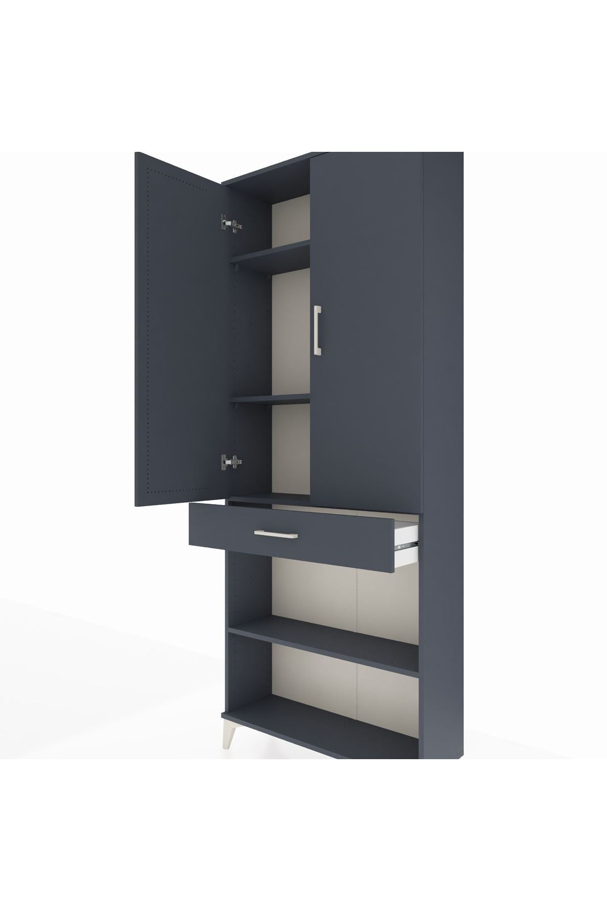 Arges Dolap 4 Raflı Tek Çekmeceli 2 Kapaklı 88x30x221 Antrasit-Antrasit