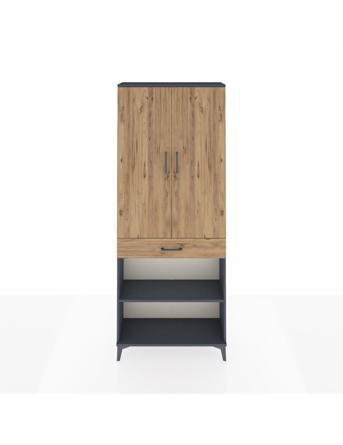 Arges Dolap 4 Raflı Tek Çekmeceli 2 Kapaklı 88x30x221 Antrasit-Çam