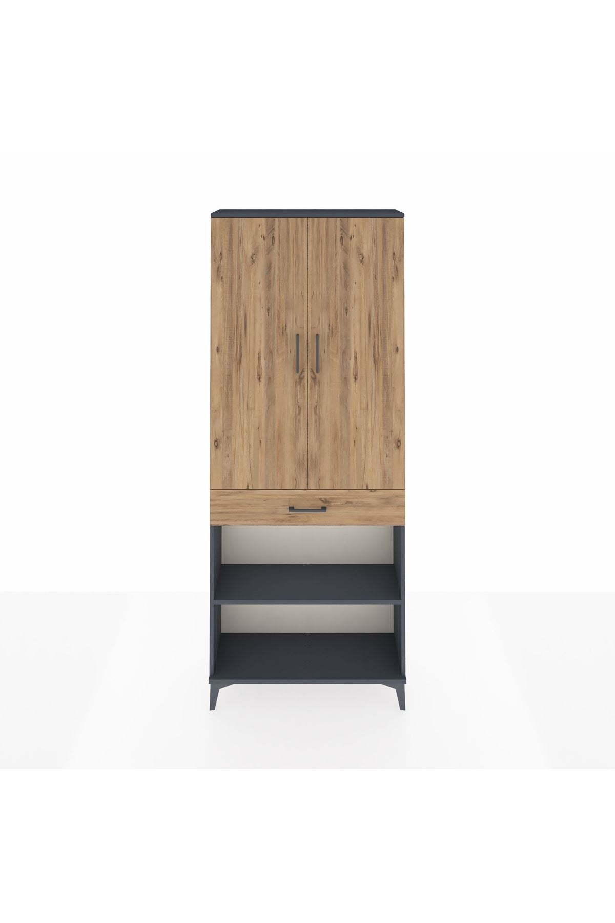 Arges Dolap 4 Raflı Tek Çekmeceli 2 Kapaklı 88x30x221 Antrasit-Çam