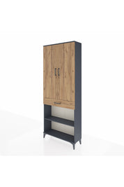 Arges Dolap 4 Raflı Tek Çekmeceli 2 Kapaklı 88x30x221 Antrasit-Çam