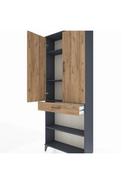 Arges Dolap 4 Raflı Tek Çekmeceli 2 Kapaklı 88x30x221 Antrasit-Çam