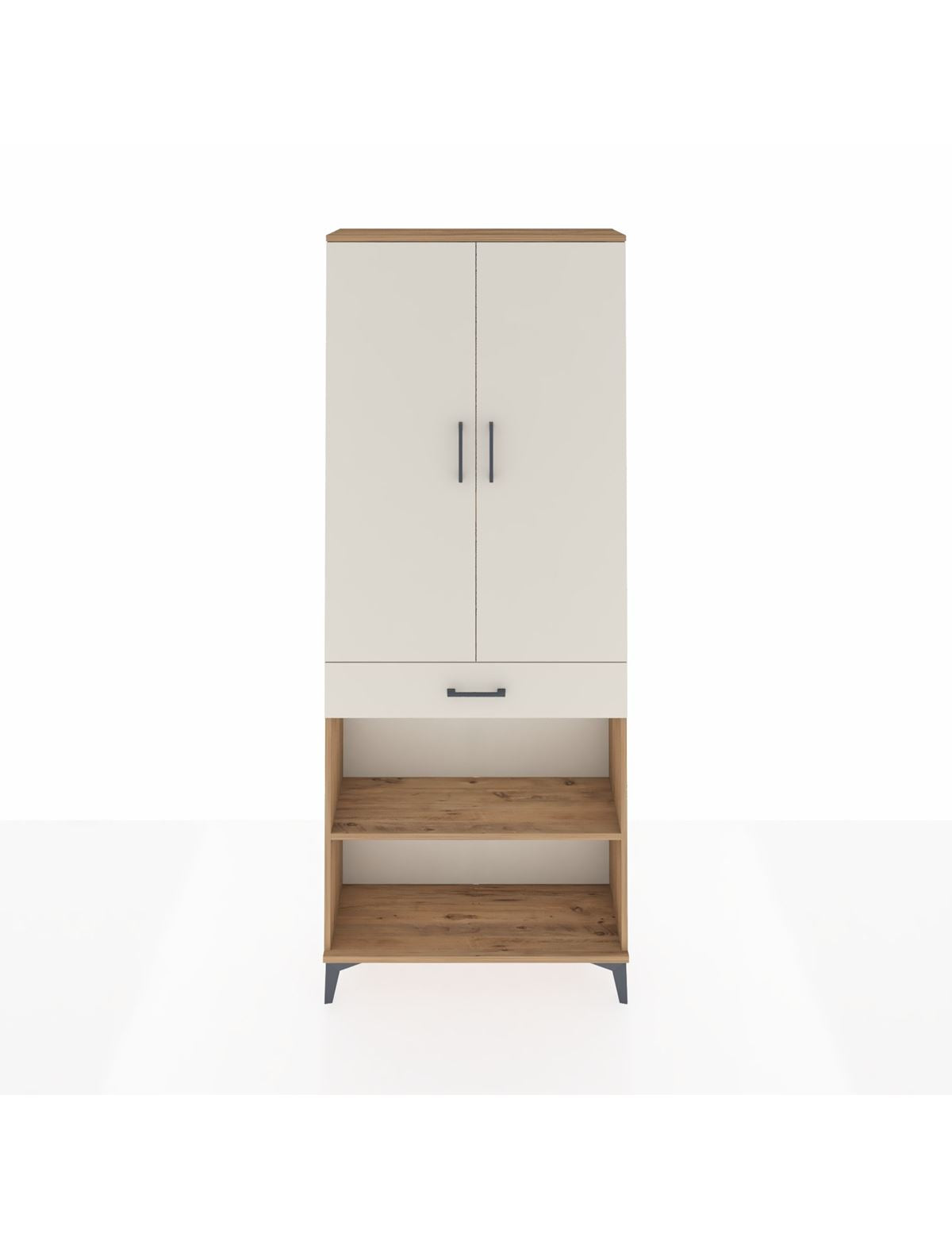 Arges Dolap 4 Raflı Tek Çekmeceli 2 Kapaklı 88x30x221 Çam-Aytaşı