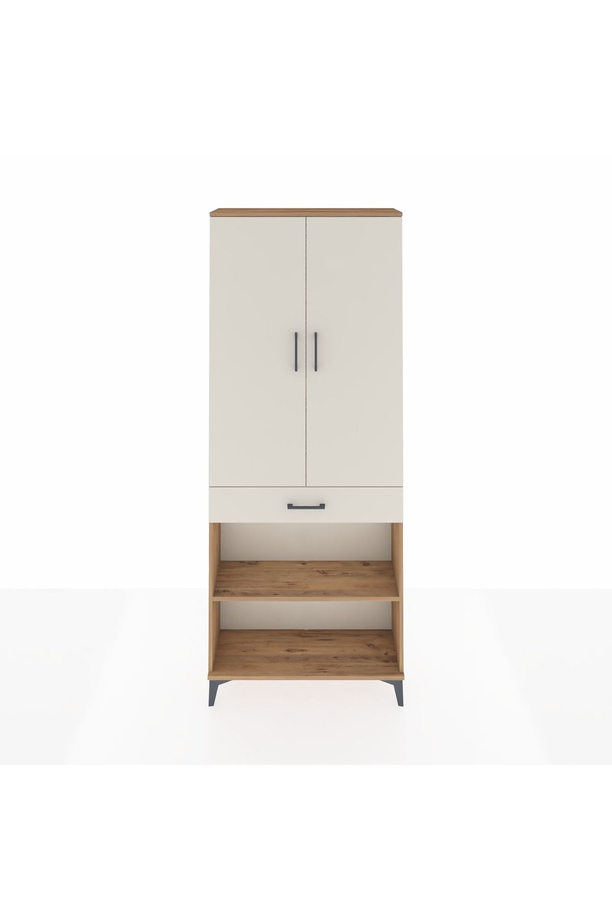 Arges Dolap 4 Raflı Tek Çekmeceli 2 Kapaklı 88x30x221 Çam-Aytaşı