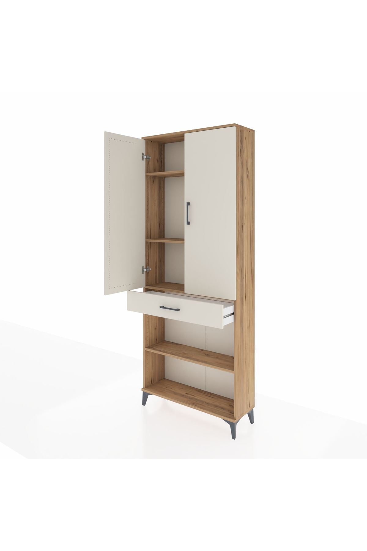 Arges Dolap 4 Raflı Tek Çekmeceli 2 Kapaklı 88x30x221 Çam-Aytaşı