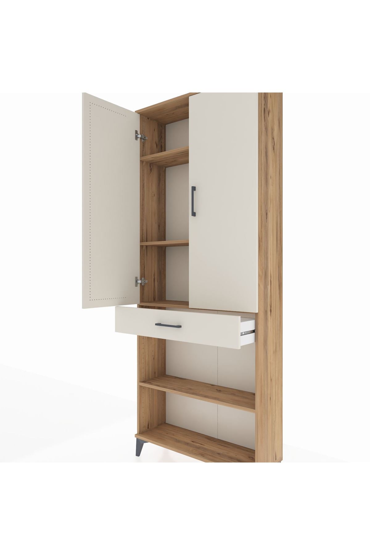 Arges Dolap 4 Raflı Tek Çekmeceli 2 Kapaklı 88x30x221 Çam-Aytaşı