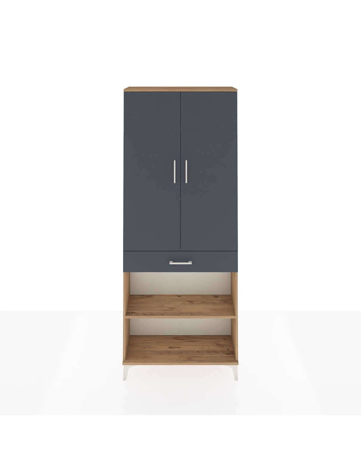 Arges Dolap 4 Raflı Tek Çekmeceli 2 Kapaklı 88x30x221 Çam-Antrasit