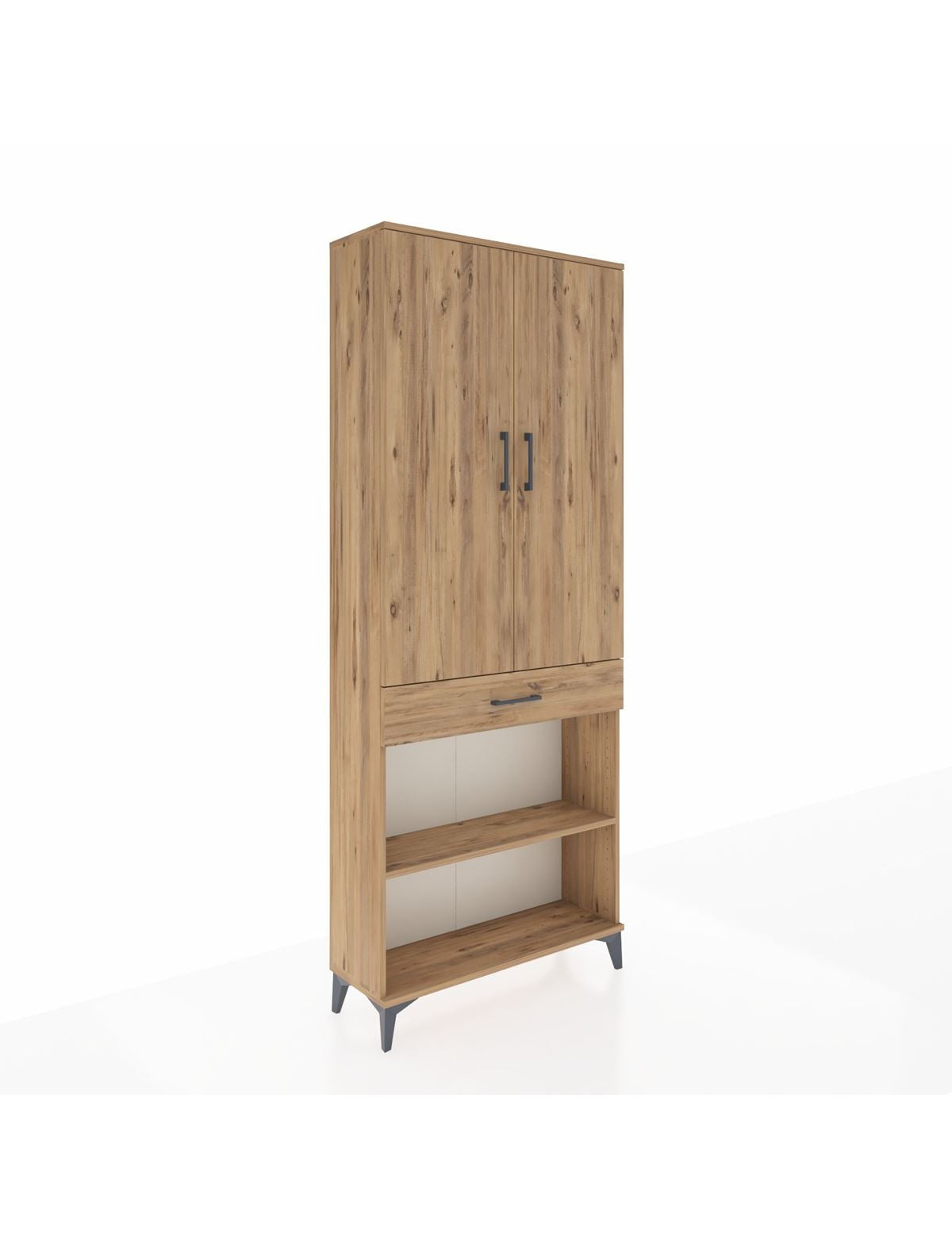 Arges Dolap 4 Raflı Tek Çekmeceli 2 Kapaklı 88x30x221 Çam-Çam