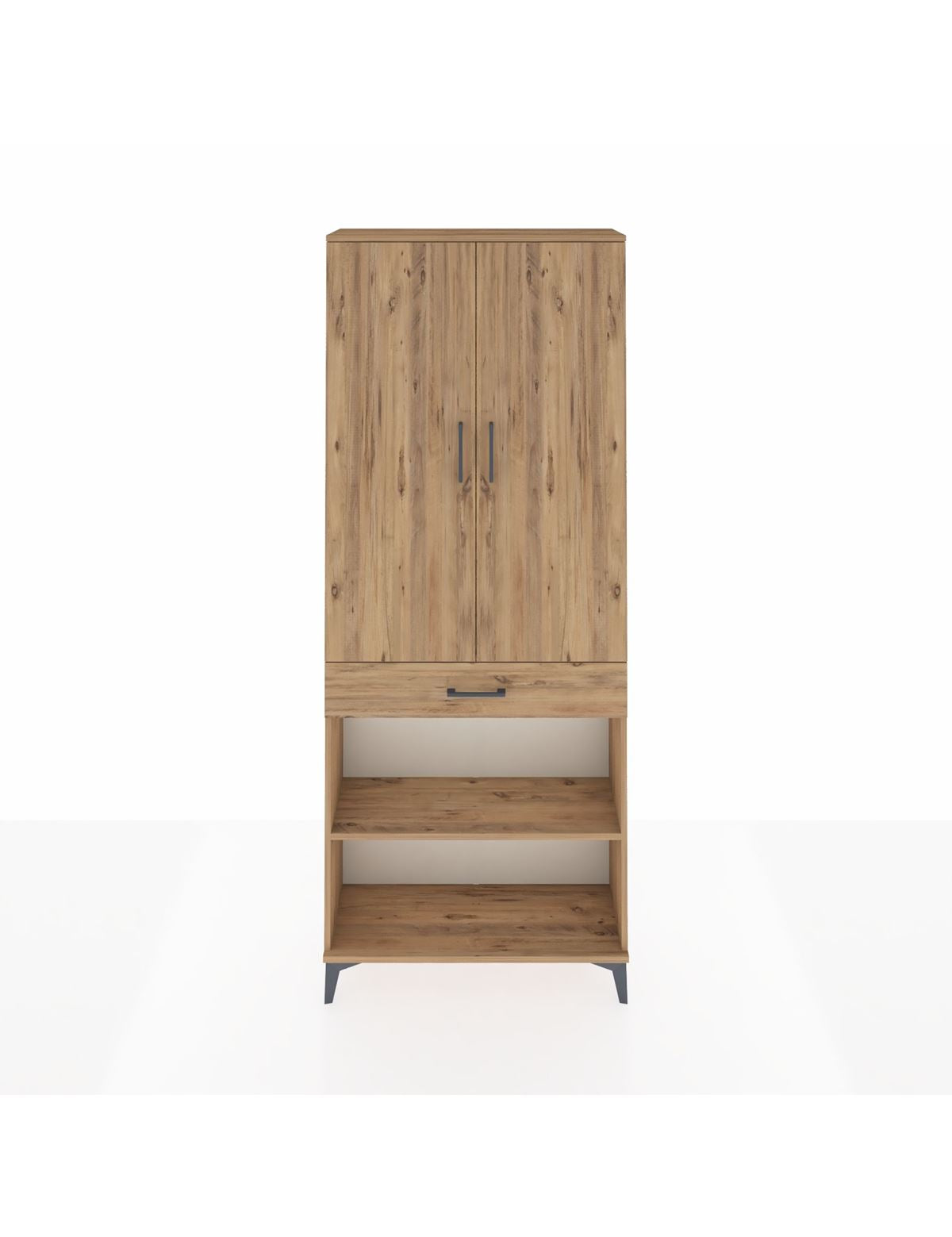 Arges Dolap 4 Raflı Tek Çekmeceli 2 Kapaklı 88x30x221 Çam-Çam