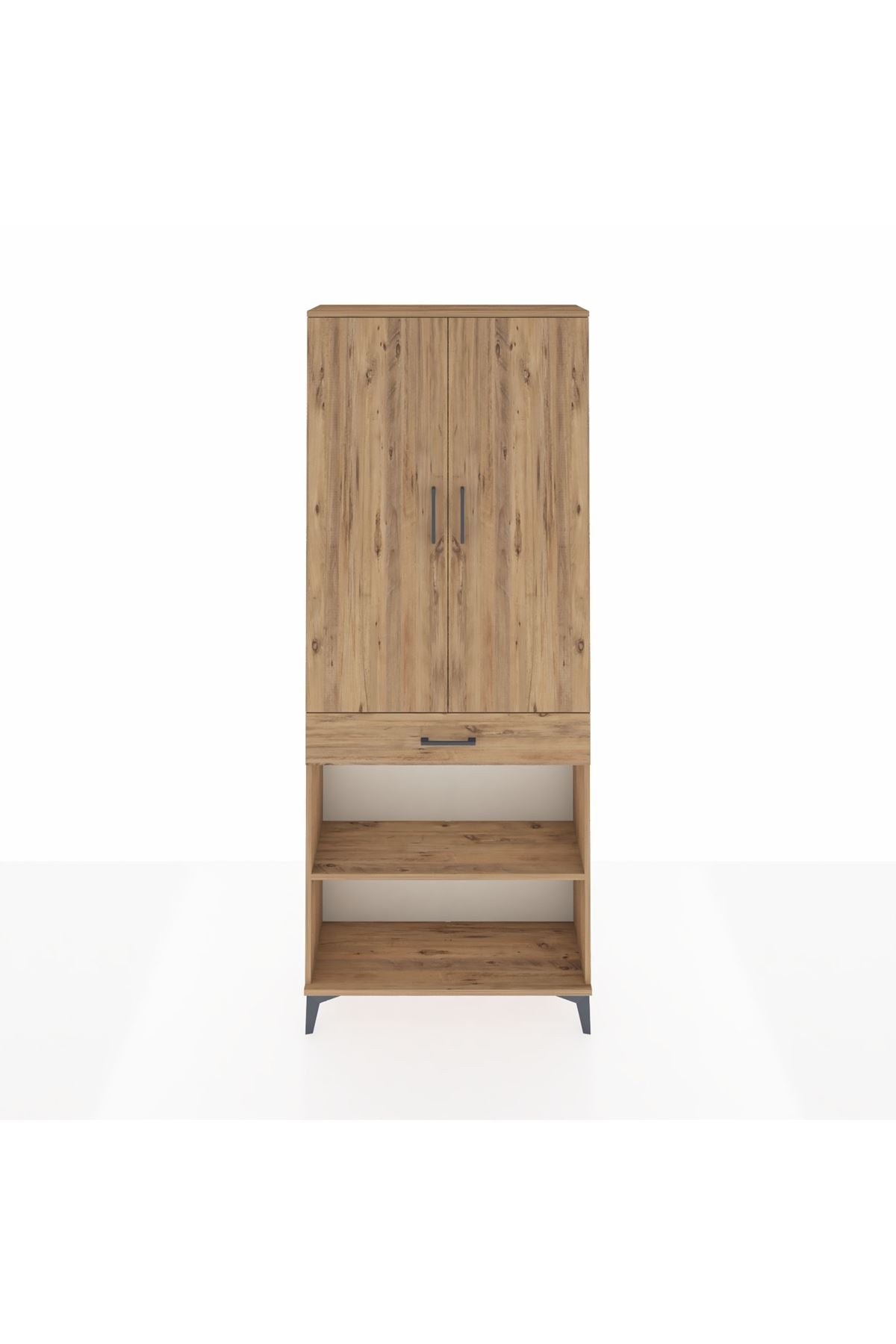 Arges Dolap 4 Raflı Tek Çekmeceli 2 Kapaklı 88x30x221 Çam-Çam