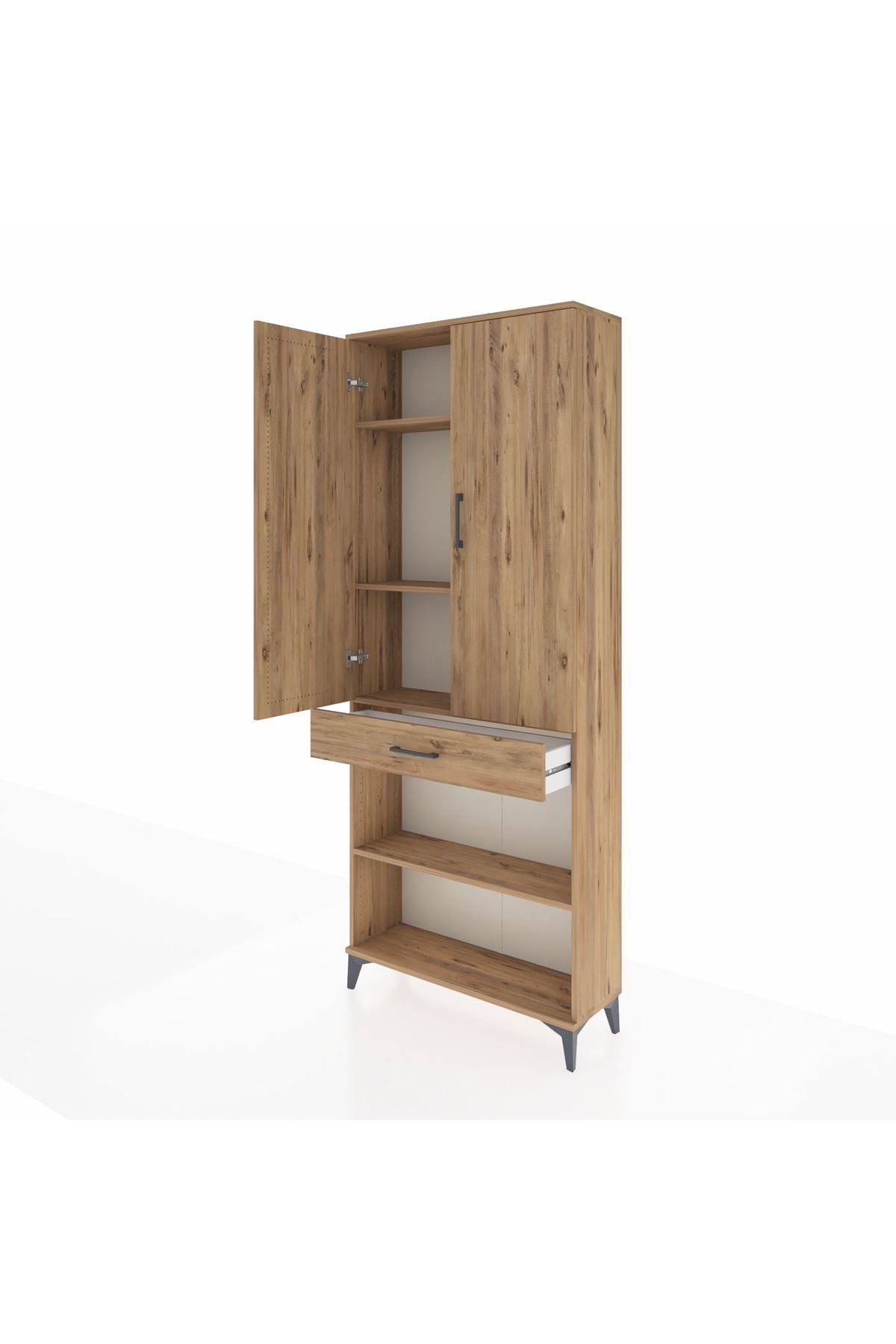 Arges Dolap 4 Raflı Tek Çekmeceli 2 Kapaklı 88x30x221 Çam-Çam