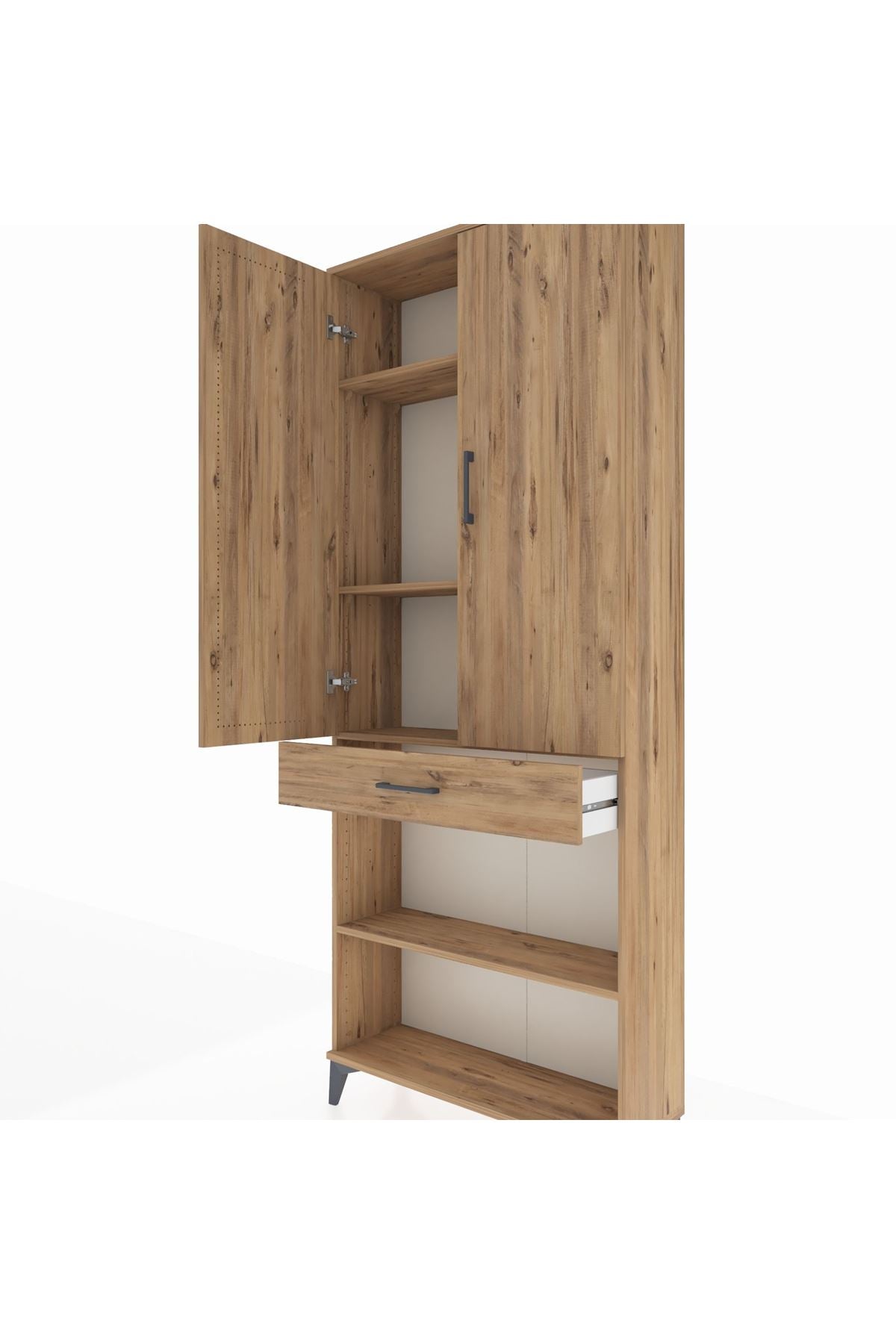 Arges Dolap 4 Raflı Tek Çekmeceli 2 Kapaklı 88x30x221 Çam-Çam