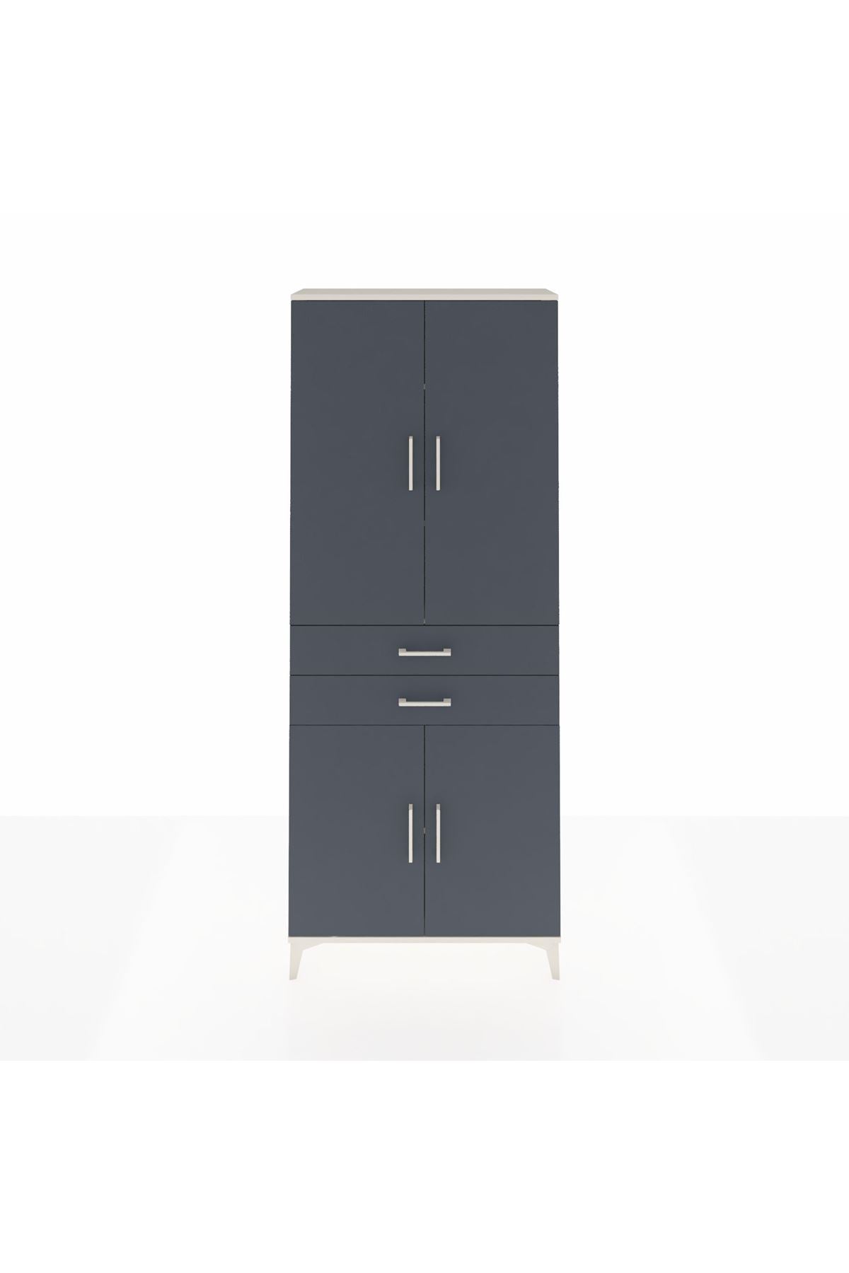 Arges Dolap 4 Raflı 2 Çekmeceli 4 Kapaklı 88x30x221 Aytaşı-Antrasit