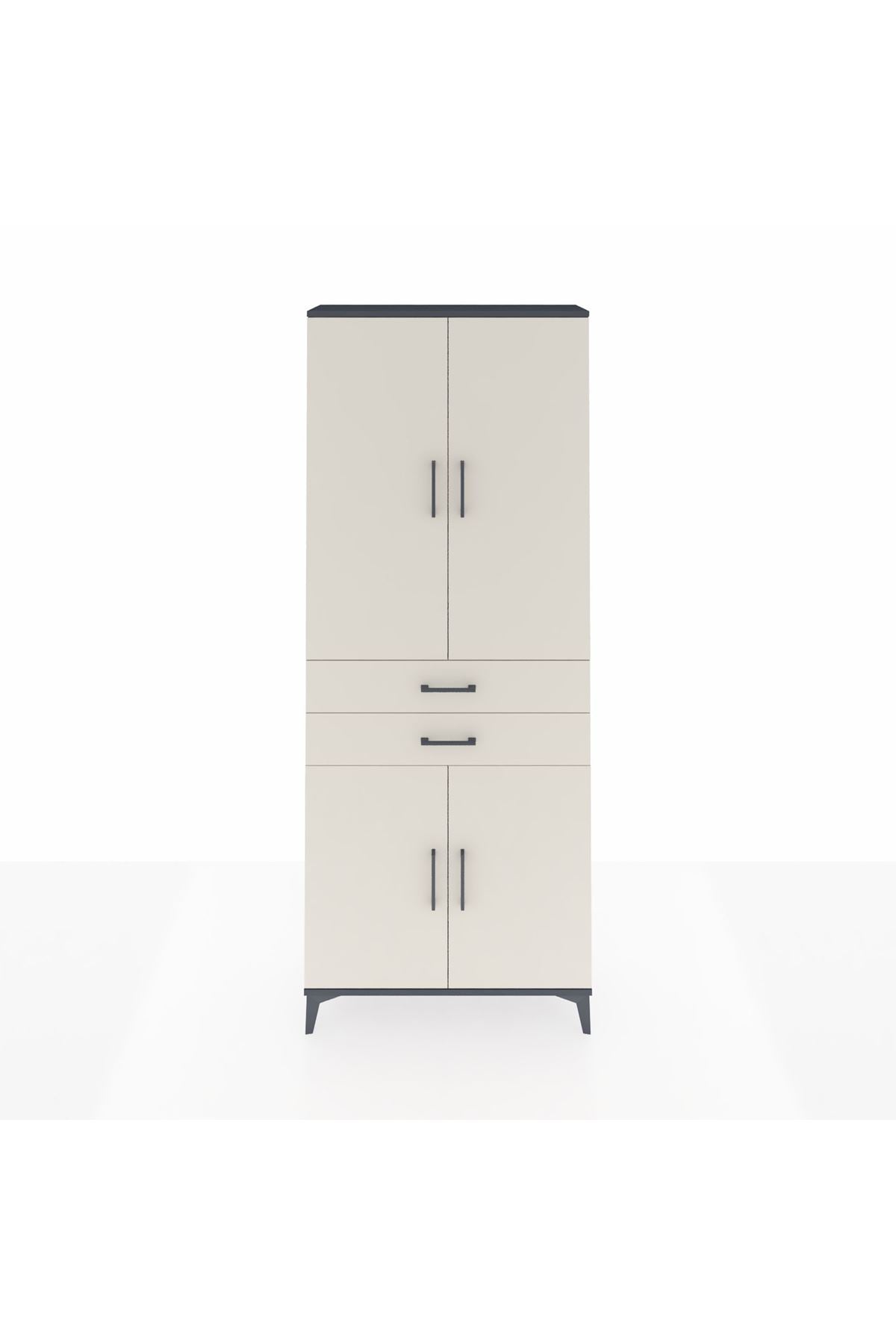 Arges Dolap 4 Raflı 2 Çekmeceli 4 Kapaklı 88x30x221 Antrasit-Aytaşı