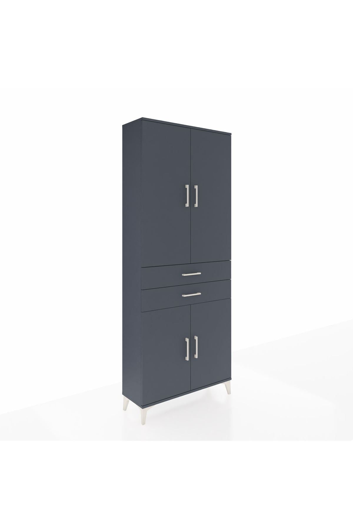 Arges Dolap 4 Raflı 2 Çekmeceli 4 Kapaklı 88x30x221 Antrasit-Antrasit
