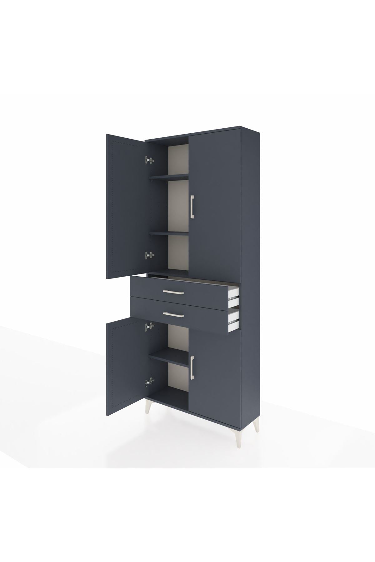 Arges Dolap 4 Raflı 2 Çekmeceli 4 Kapaklı 88x30x221 Antrasit-Antrasit