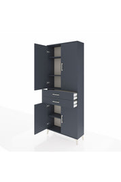 Arges Dolap 4 Raflı 2 Çekmeceli 4 Kapaklı 88x30x221 Antrasit-Antrasit