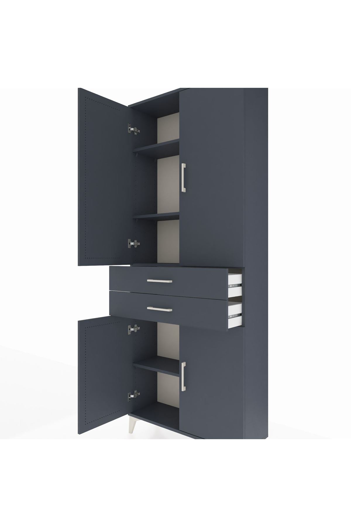 Arges Dolap 4 Raflı 2 Çekmeceli 4 Kapaklı 88x30x221 Antrasit-Antrasit