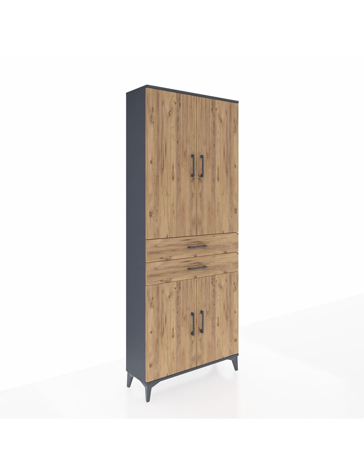 Arges Dolap 4 Raflı 2 Çekmeceli 4 Kapaklı 88x30x221 Antrasit-Çam