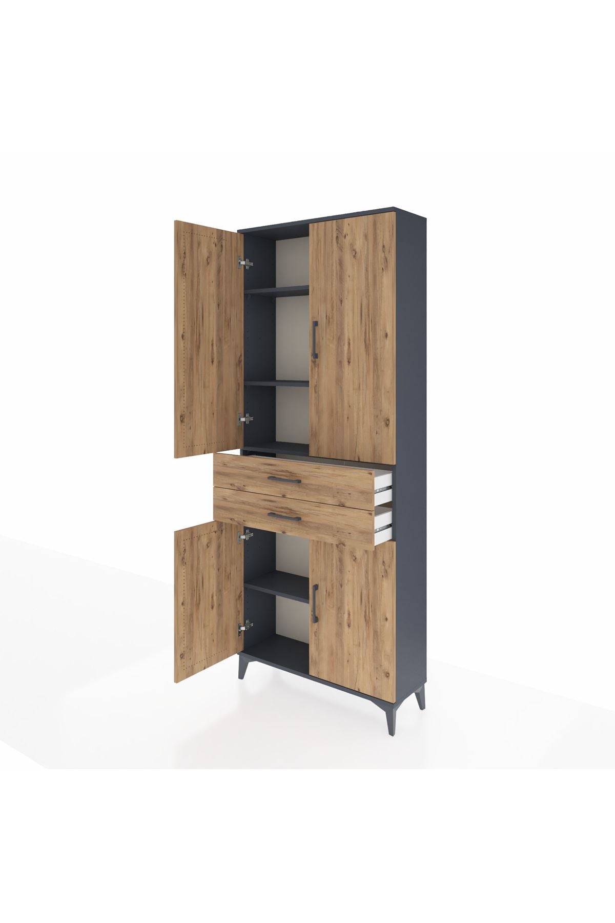 Arges Dolap 4 Raflı 2 Çekmeceli 4 Kapaklı 88x30x221 Antrasit-Çam