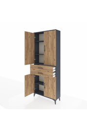 Arges Dolap 4 Raflı 2 Çekmeceli 4 Kapaklı 88x30x221 Antrasit-Çam