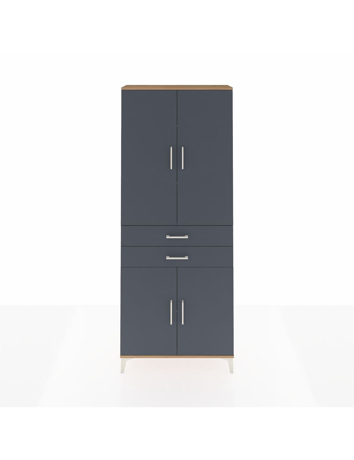 Arges Dolap 4 Raflı 2 Çekmeceli 4 Kapaklı 88x30x221 Çam-Antrasit