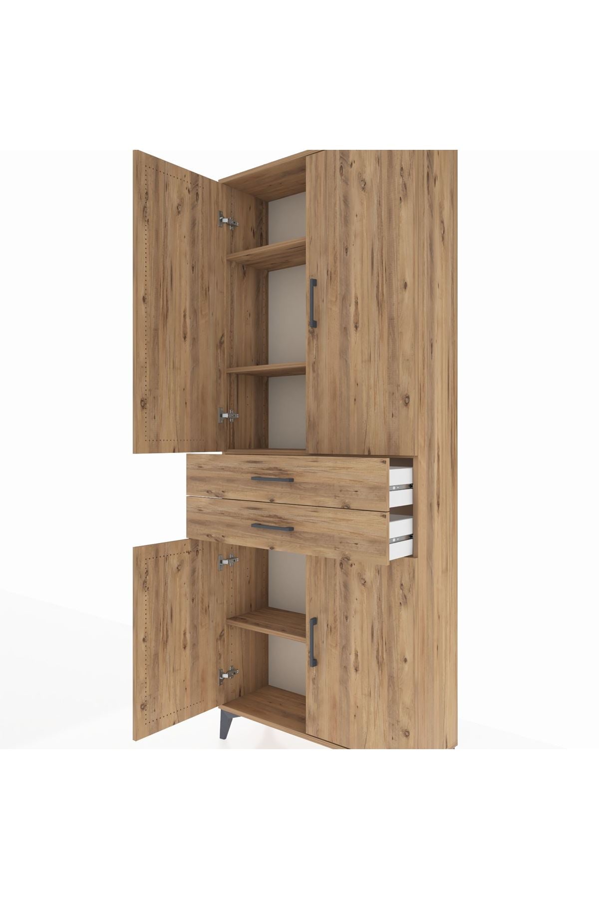 Arges Dolap 4 Raflı 2 Çekmeceli 4 Kapaklı 88x30x221 Çam-Çam