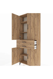 Arges Dolap 4 Raflı 2 Çekmeceli 4 Kapaklı 88x30x221 Çam-Çam
