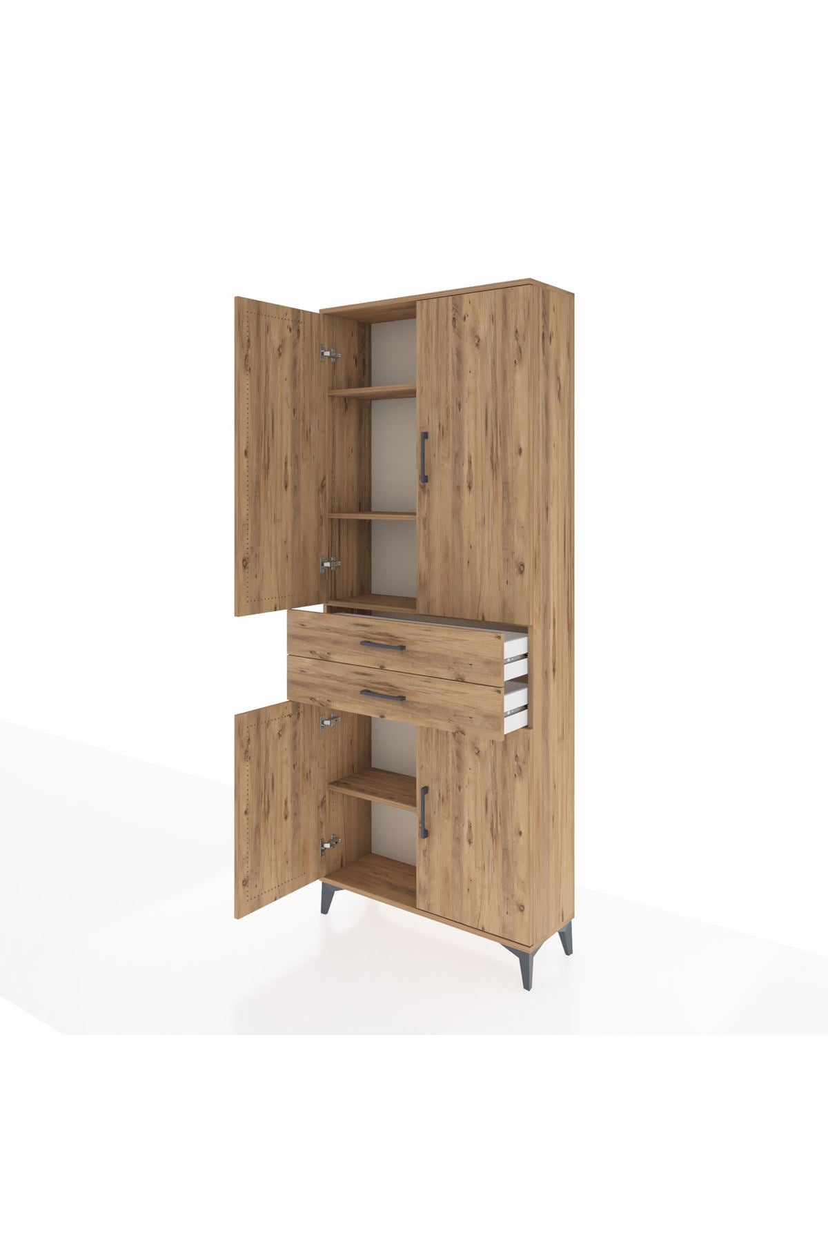 Arges Dolap 4 Raflı 2 Çekmeceli 4 Kapaklı 88x30x221 Çam-Çam