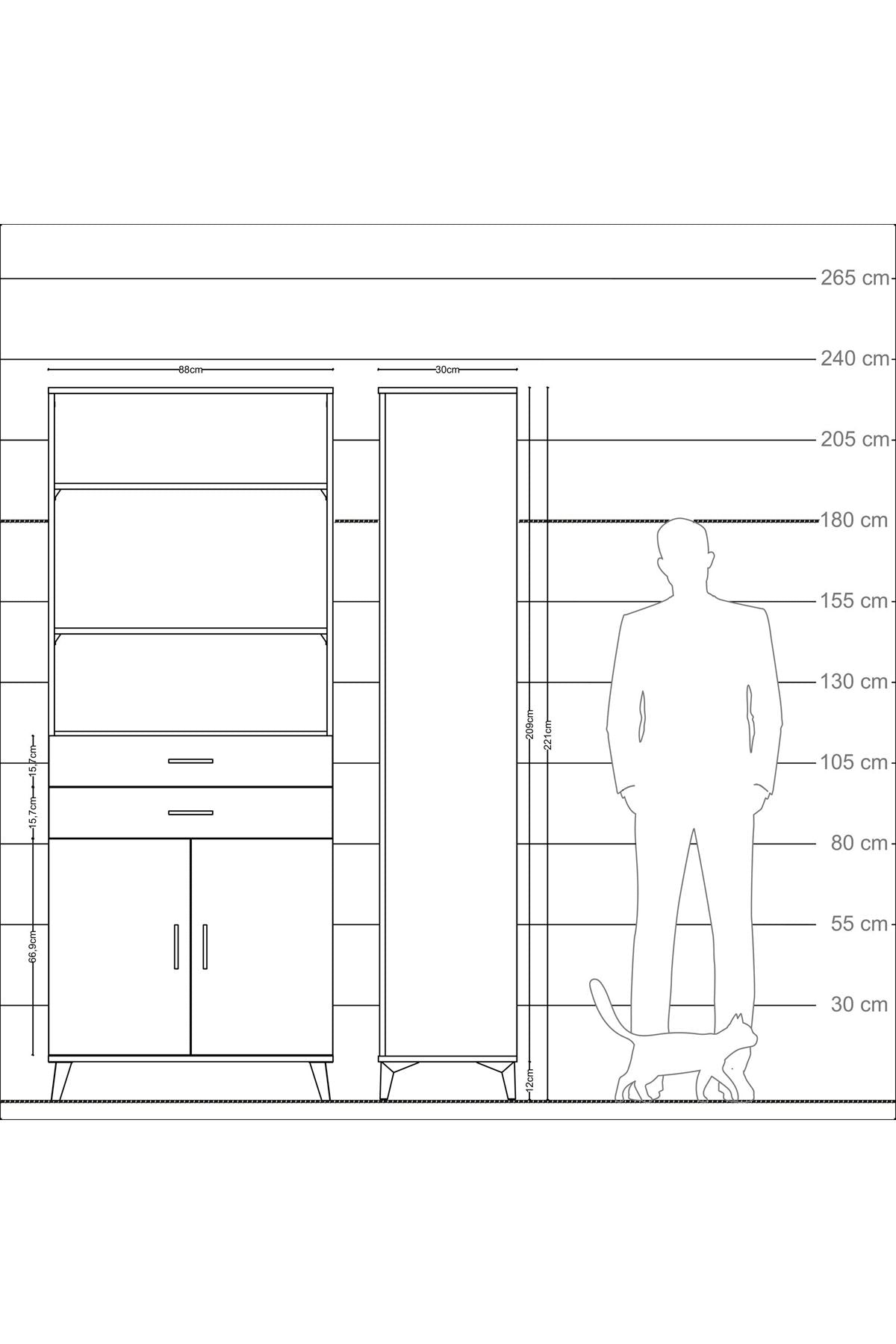 Arges Dolap 4 Raflı 2 Çekmeceli 2 Kapaklı 88x30x221 Aytaşı-Antrasit
