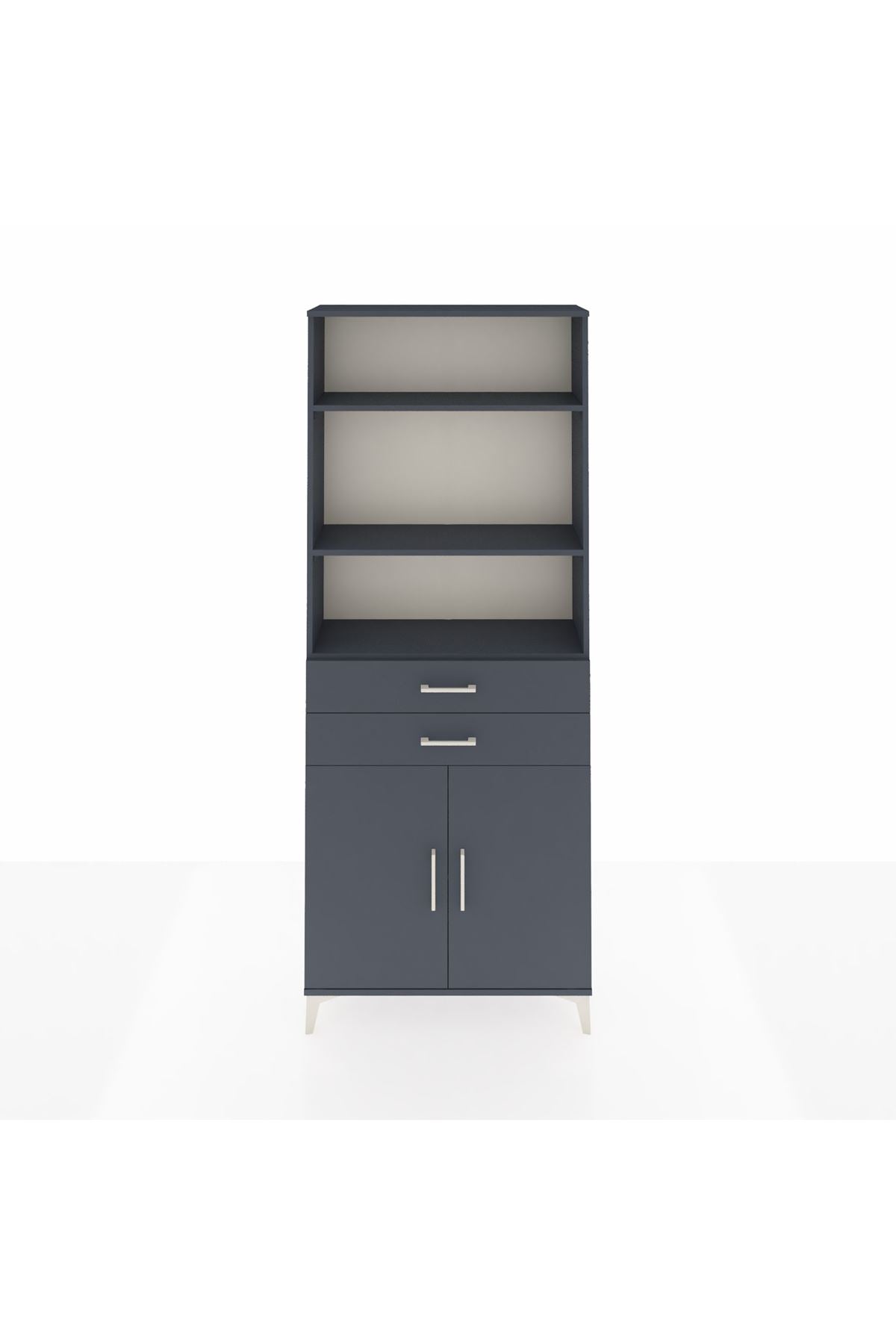 Arges Dolap 4 Raflı 2 Çekmeceli 2 Kapaklı 88x30x221 Antrasit-Antrasit